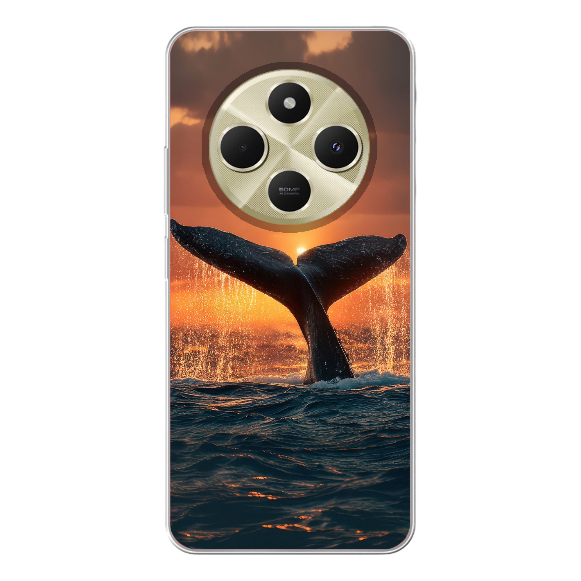 MuchoWow Handyhülle für Xiaomi Redmi 14C Schwanz eines Wals - Wasser - Sonnenuntergang, Handy Case, Silikon, Bumper Case Dünn