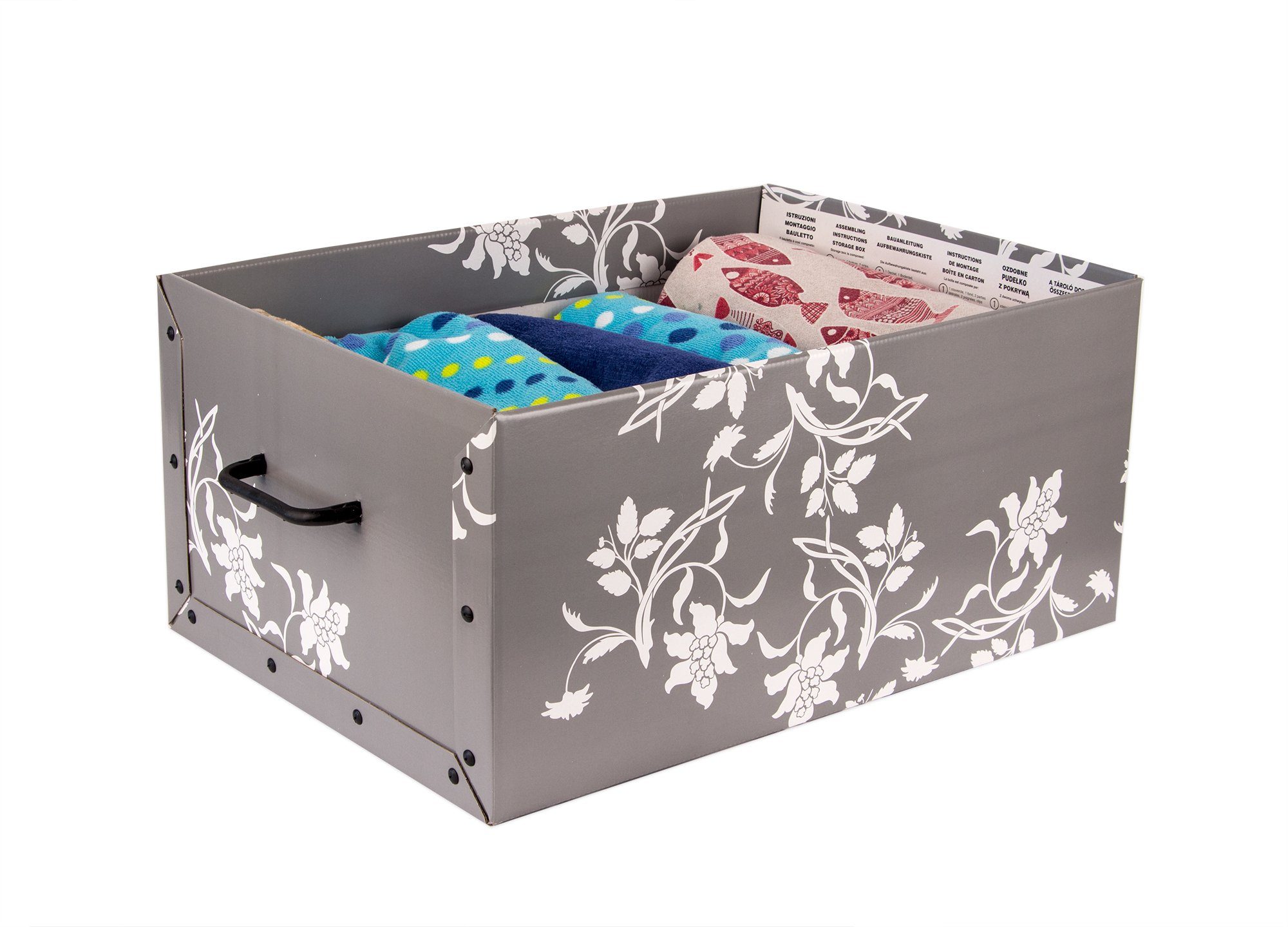 BigDean Aufbewahrungsbox 3x je 45 Liter mit Deckel & Griffen stabile Pappe Ordnungsboxen (Set, 3 St., Aufbewahrungsbox), Robust + Stabil mit Griff, Hübsche + praktische Deko-Box