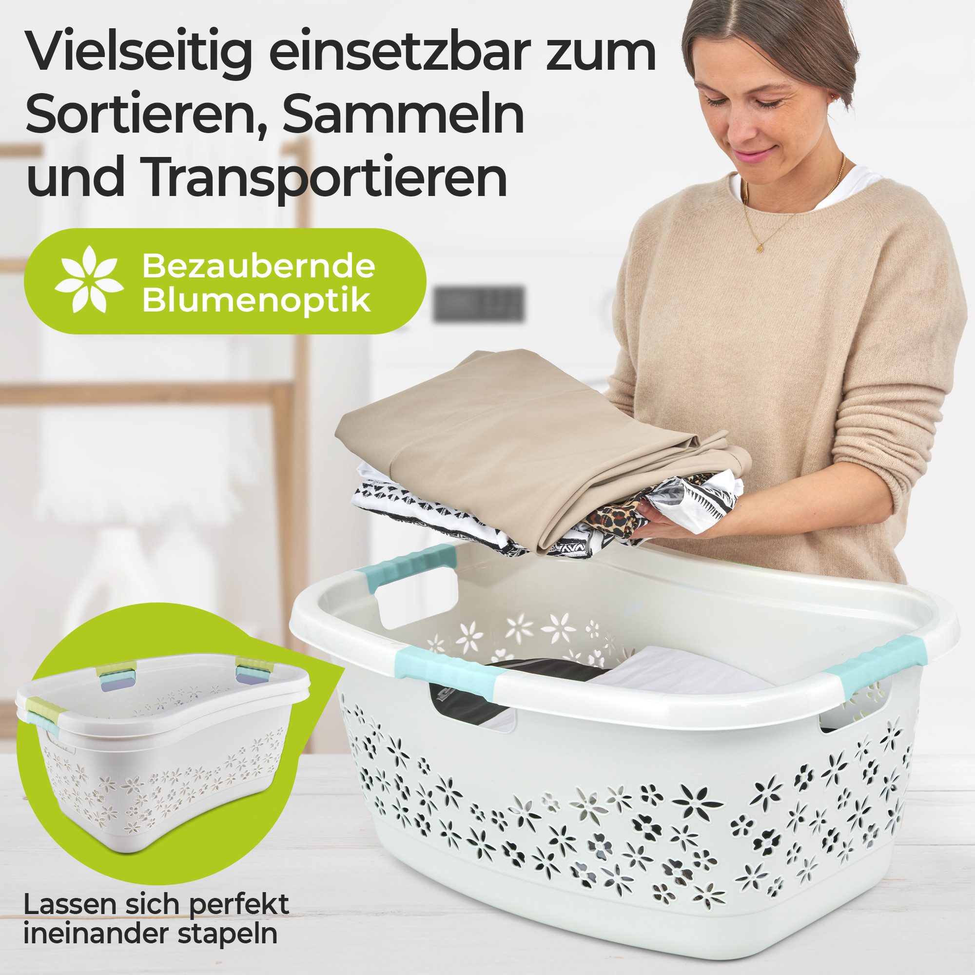KiNDERWELT Wäschekorb Premium 50 L ergonomischer Form, Soft-Touch-Griffe, an den Körper angepasste Nierenform – Bild 4 von 5