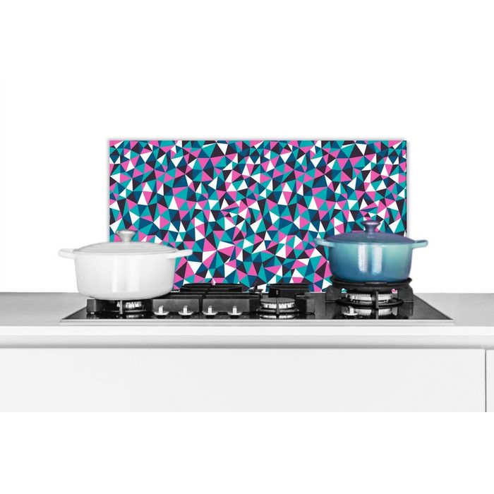 MuchoWow Küchenrückwand Geometrie - Rosa - Blau - Weiß - Muster (1-tlg) Wandschutz gegen Fett und Schmutzflecken für Küchen