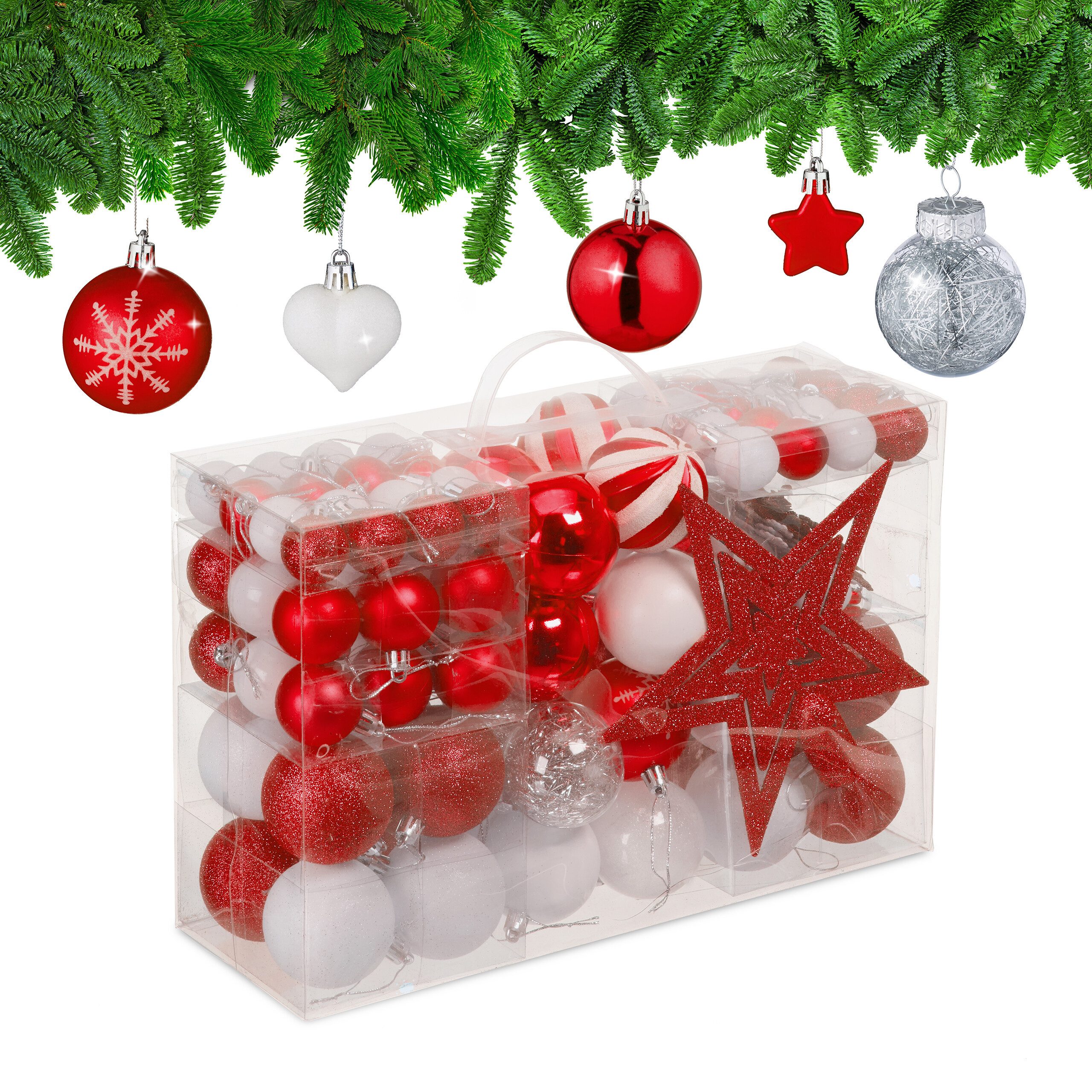 relaxdays Weihnachtsbaumkugel Weihnachtskugeln im 101er Set (101 St), rot