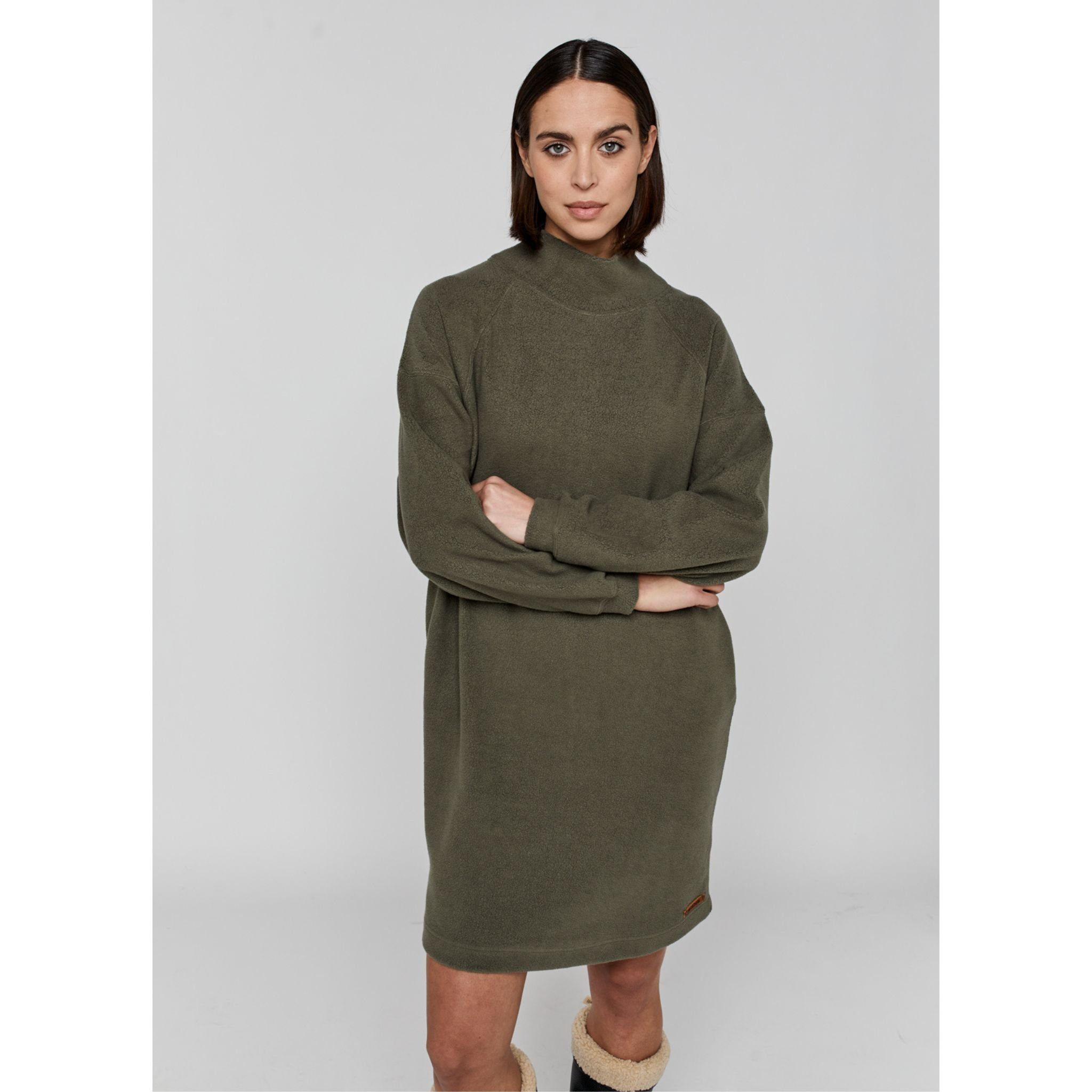 Moscow Design Minikleid Wave Fleece Minikleid mit Stehkragen in Sand oder K günstig online kaufen