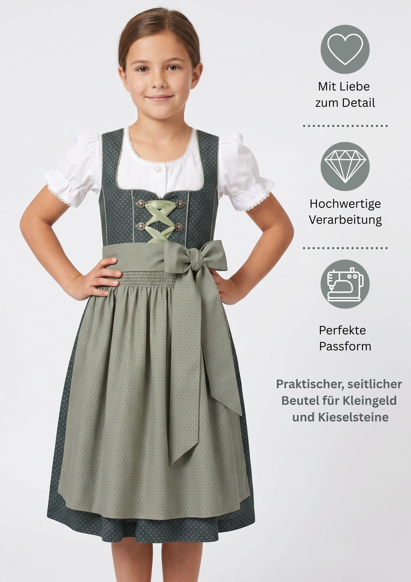 Nübler Dirndl Kinderdirndl Petra in Grün von Nübler - Rocklänge knielang