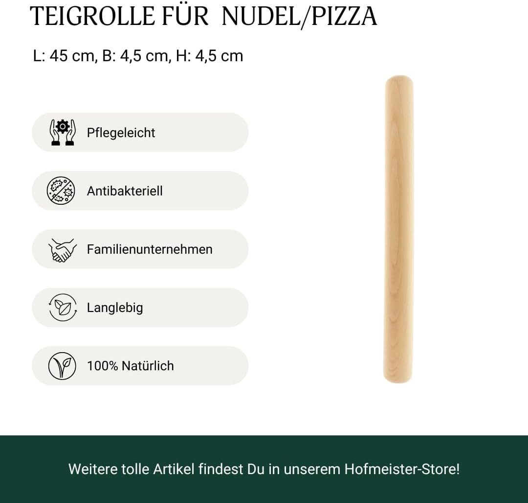 Hofmeister Nudelholz Buchenholz 45x4,5x4,5 cm Rundstab Pizzaroller Buchenholz