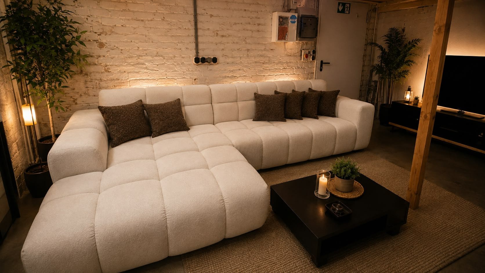 Polsterei Marya Ecksofa L-Sofa 330 × 175 cm in Creme, Moderne Wohnlandschaft mit großzügiger Chaiselongue