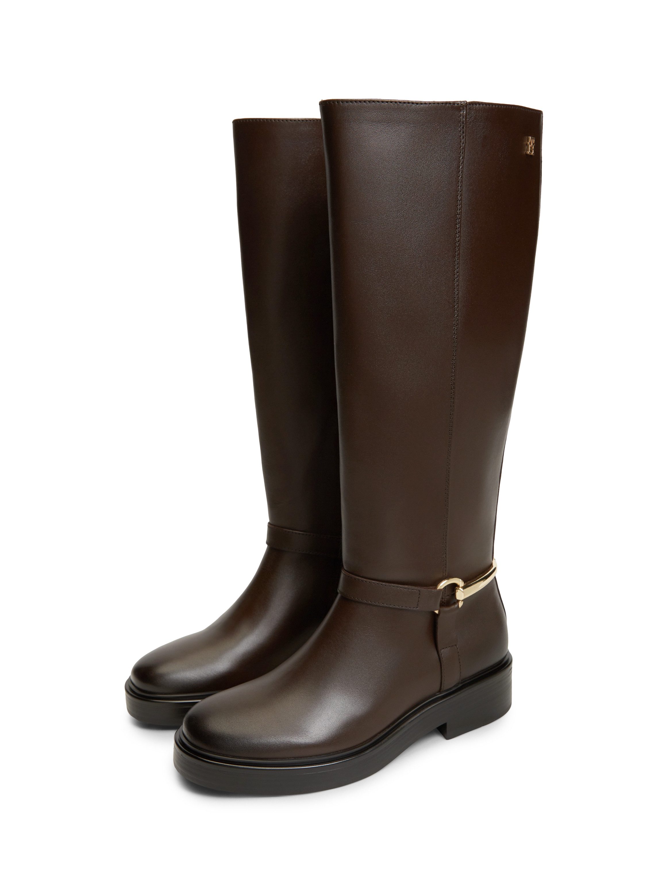 Tommy Hilfiger TH STUD LEATHER KNEE RIDING BOOT Stiefel Blockabsatz, Langschaftstiefel mit goldfarbener Zierspange