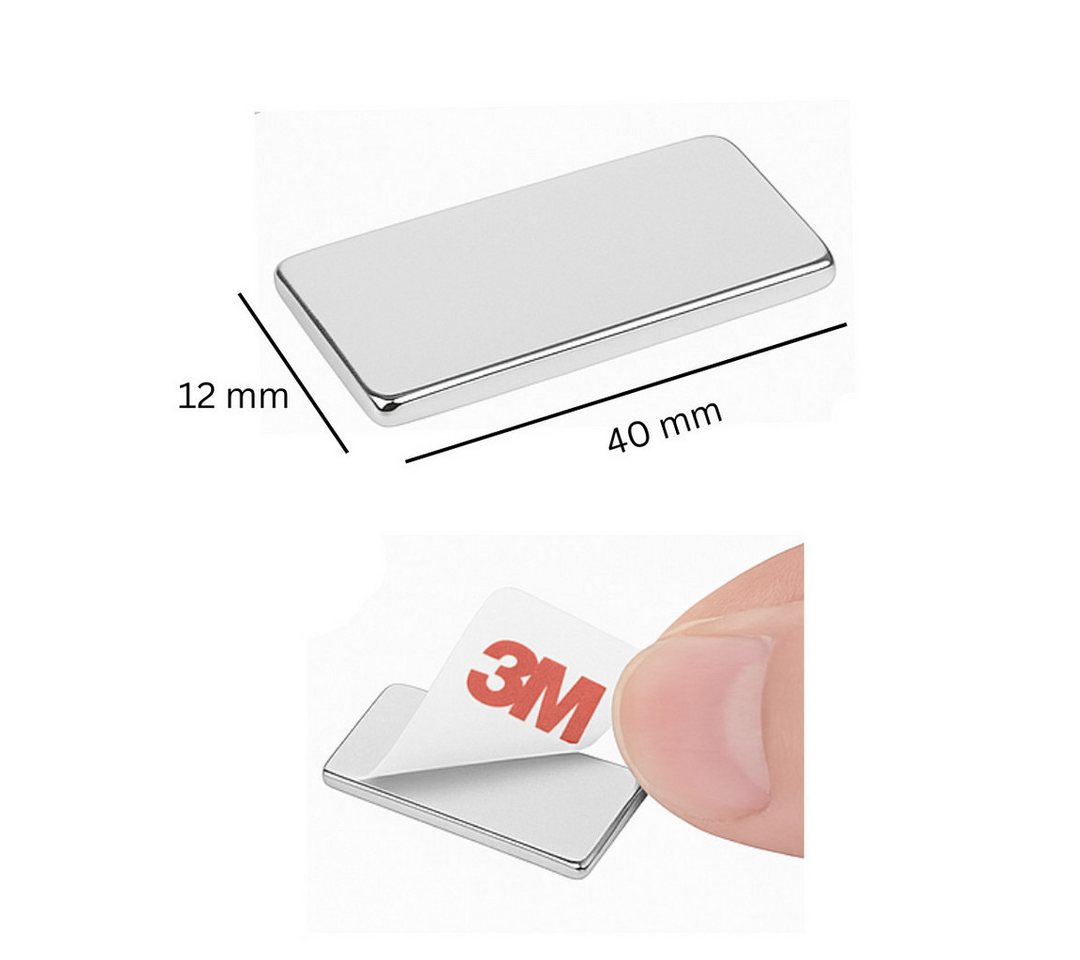 Thumbnail - MaajeeKuto Magnet 3M Selbstklebender Neodym-Magnet 40x12x1 mm Superstarker Quadermagnet (2-St)