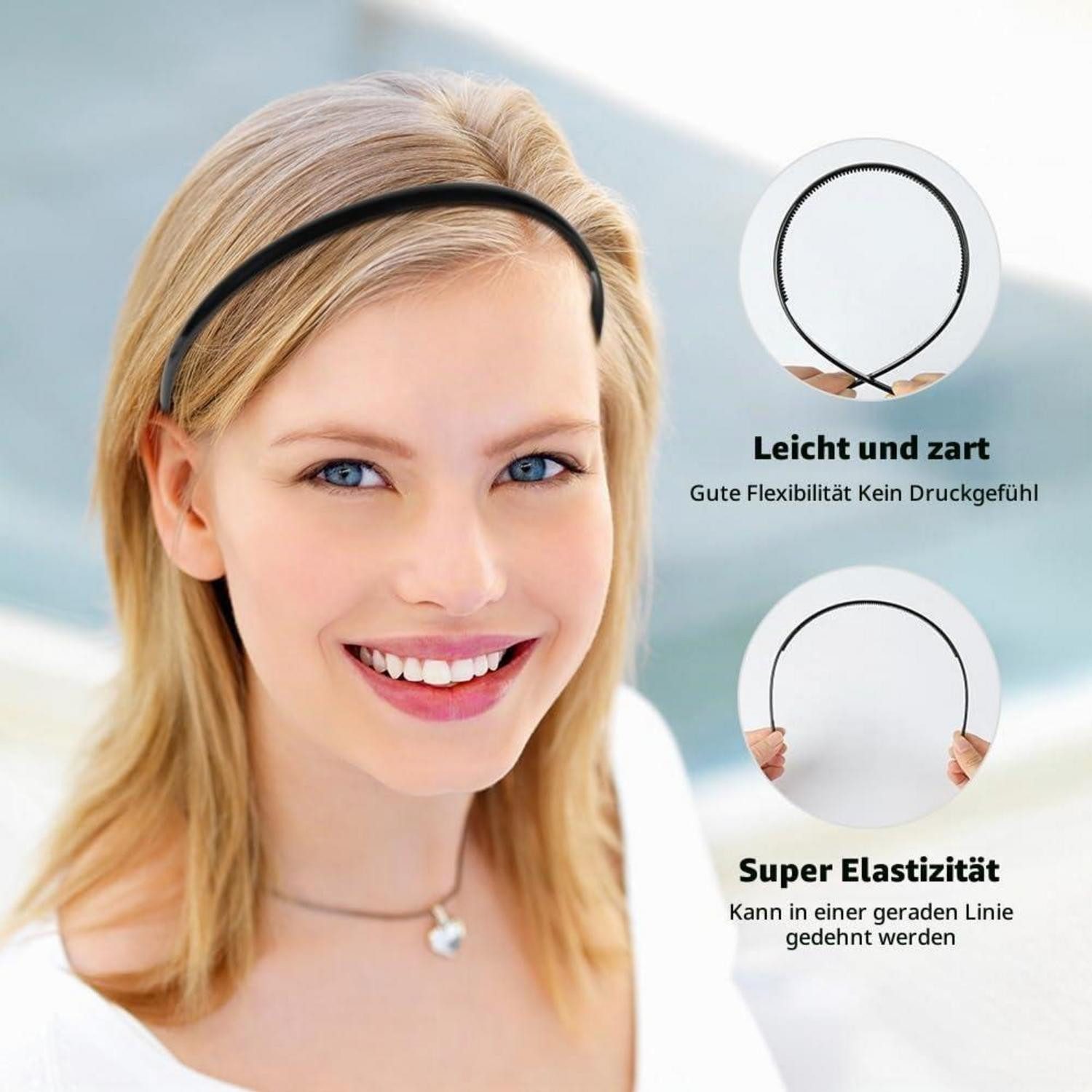 LuxusKollektion Haarreif Stirnband Kunststoff 6er-Set Schwarz