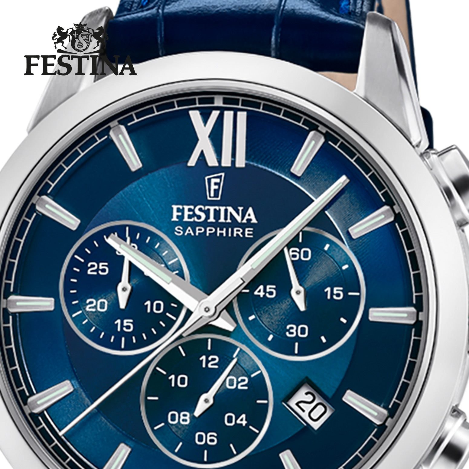 Festina Chronograph Festina Herrenuhr Leder blau Festina, (Chronograph), Herren Armbanduhr rund, Lederarmband blau, Elegant