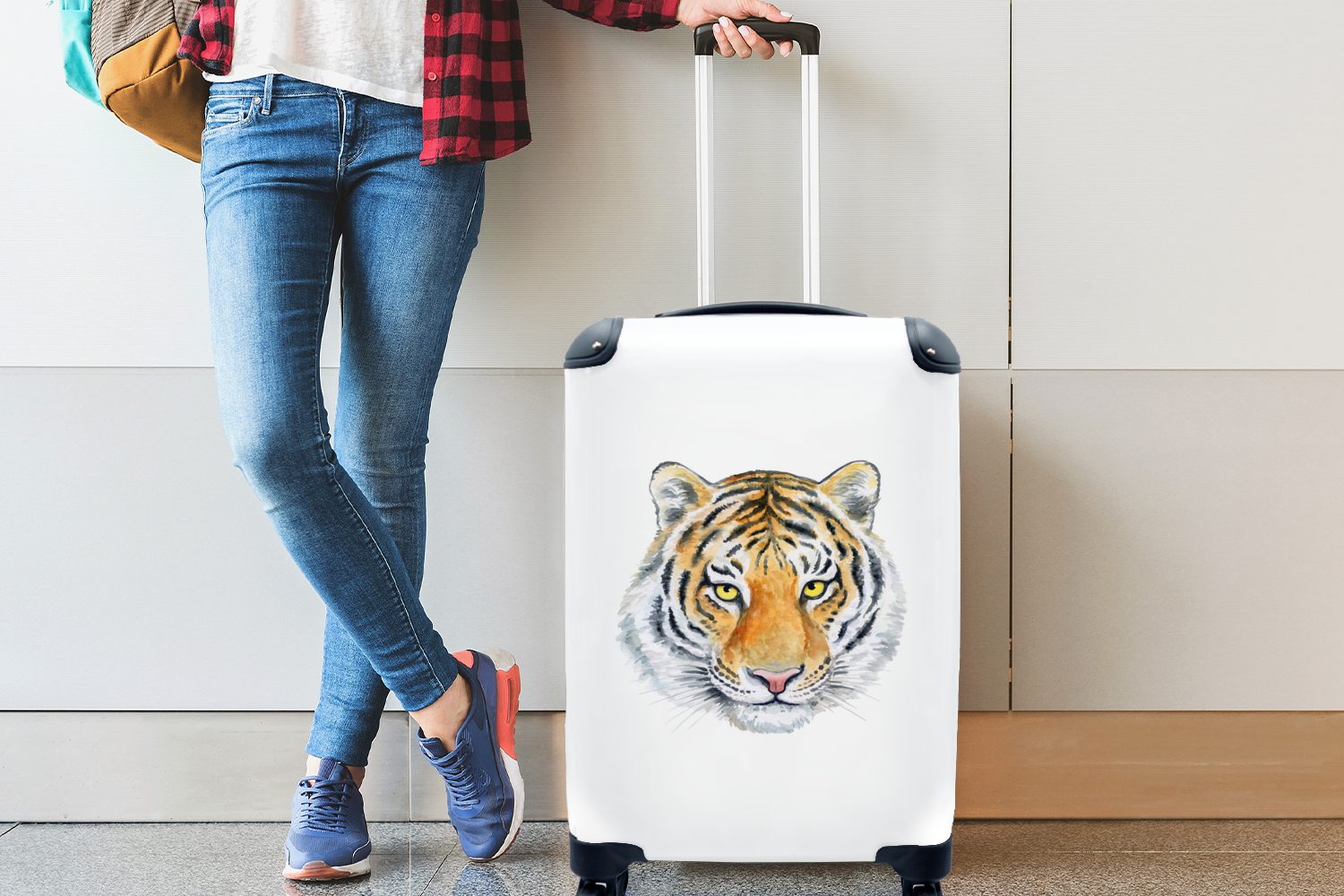 MuchoWow Handgepäck - für Augen Handgepäckkoffer Ferien, Reisetasche Rollen, Tiger mit Trolley, 4 Kopf, Reisekoffer rollen, -