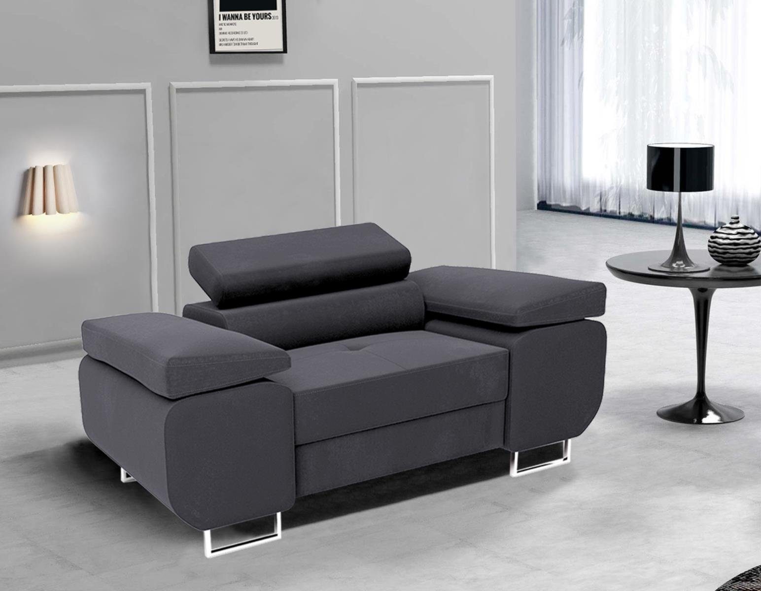 Beautysofa Relaxsessel Vild (Polstersessel), mit (monolith verstellbaren Armlehnen, dunkelgrau 97) breite Stil Kopfstützen, im modernes