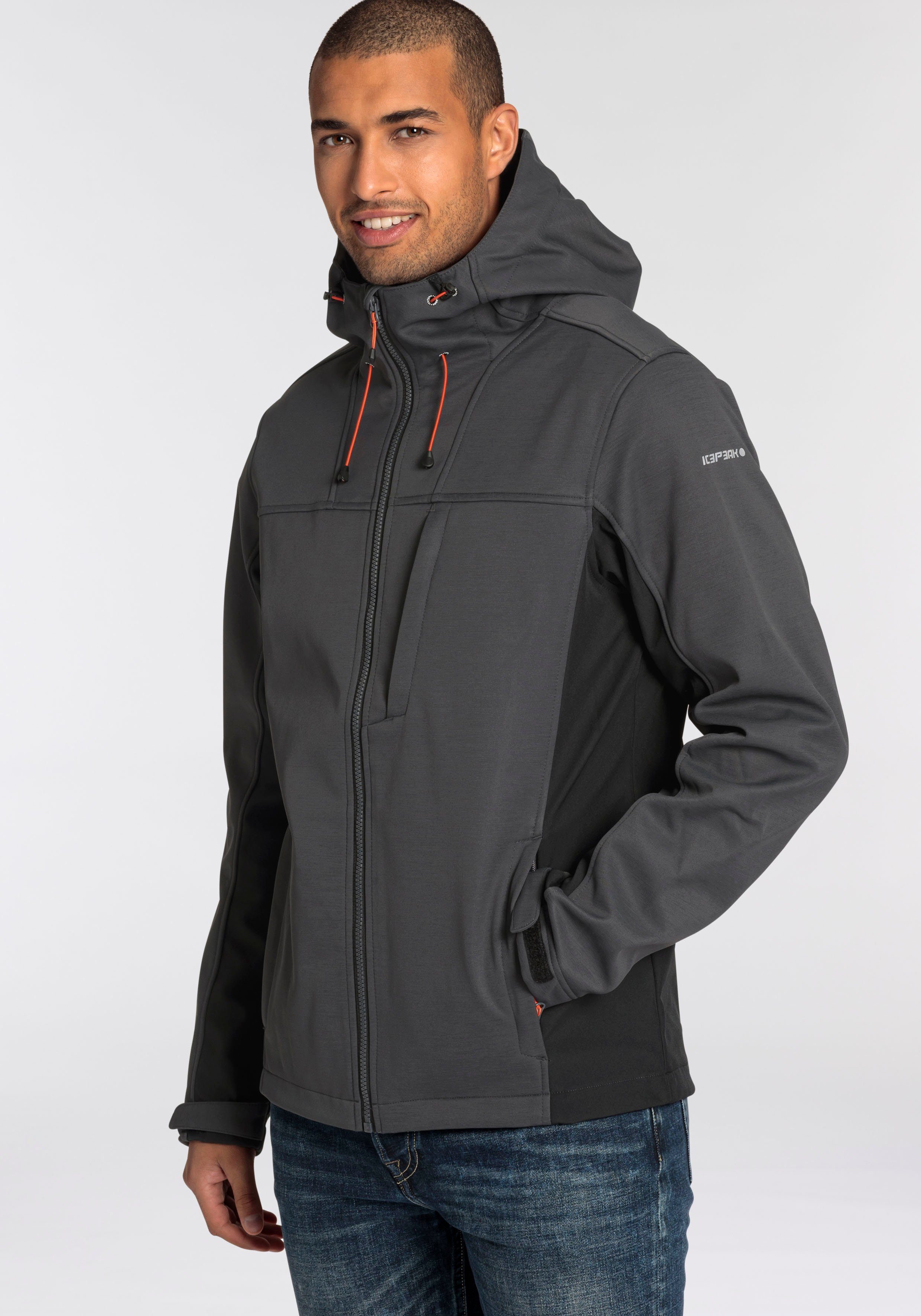 Icepeak Softshelljacke Logoschriftzügen ICEPEAK granite BAZINE dezenten mit