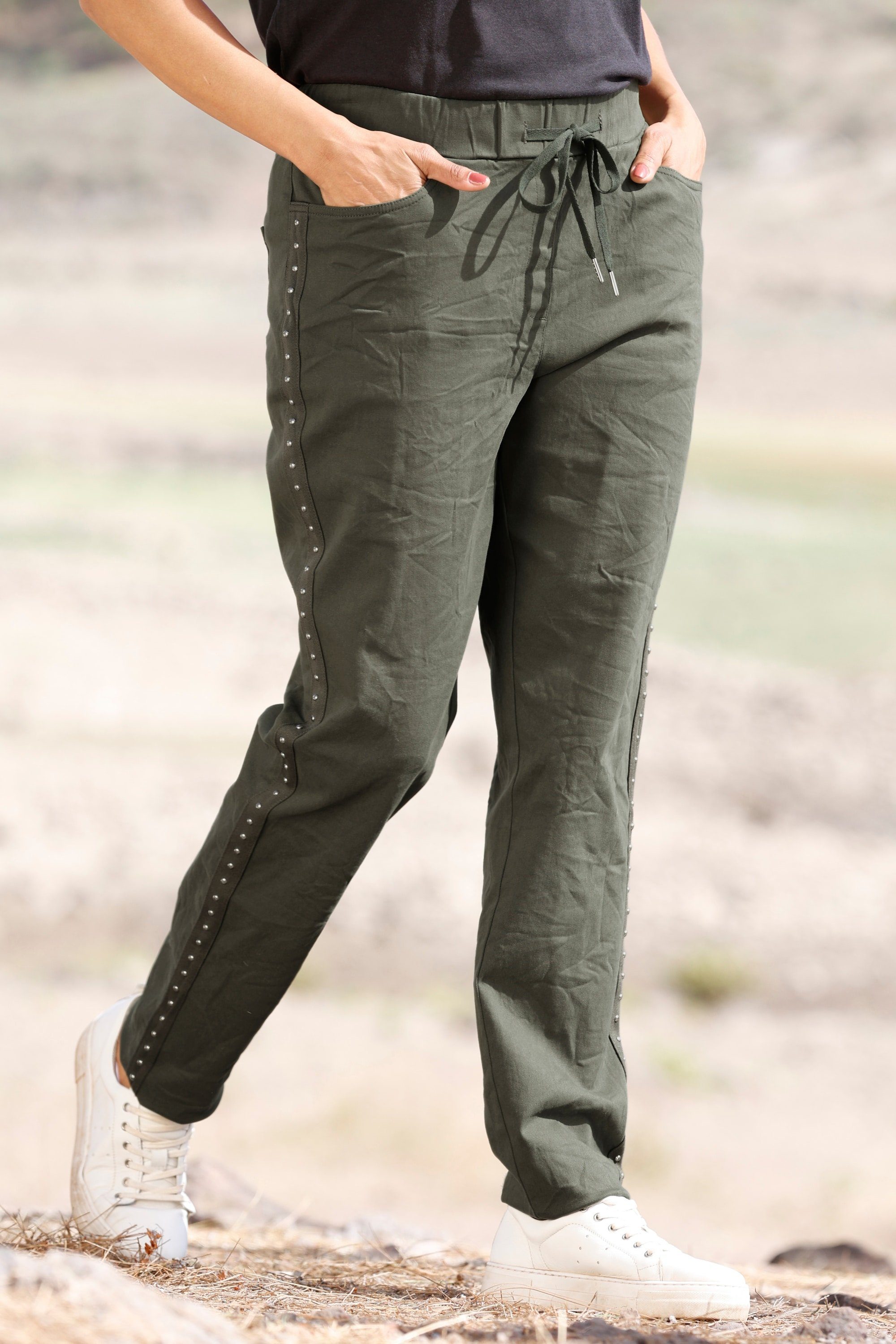 MIAMODA Leggings Hose Straight Fit Ziernieten-Band günstig online kaufen