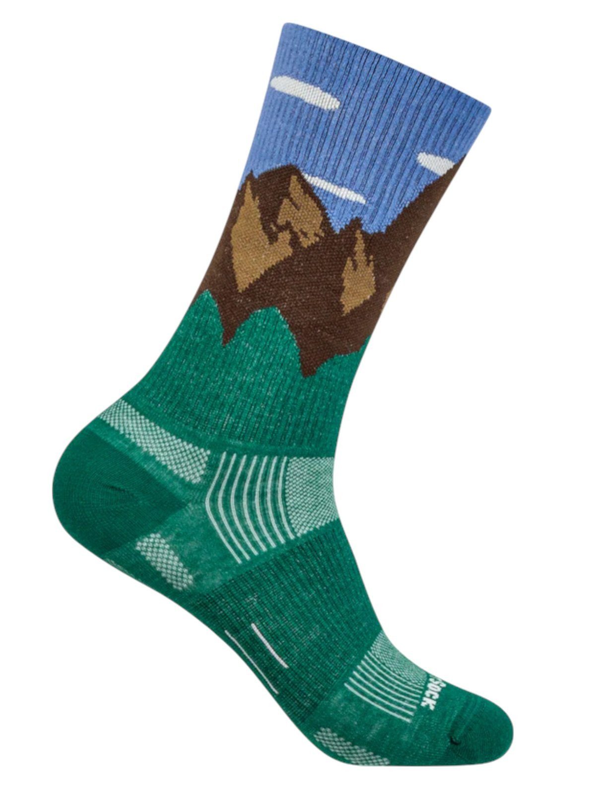 Wrightsock Wandersocken Crew Stride Motivsocken (Anti-Blasen-Socke) blau/braun/grün - 1 Paar
