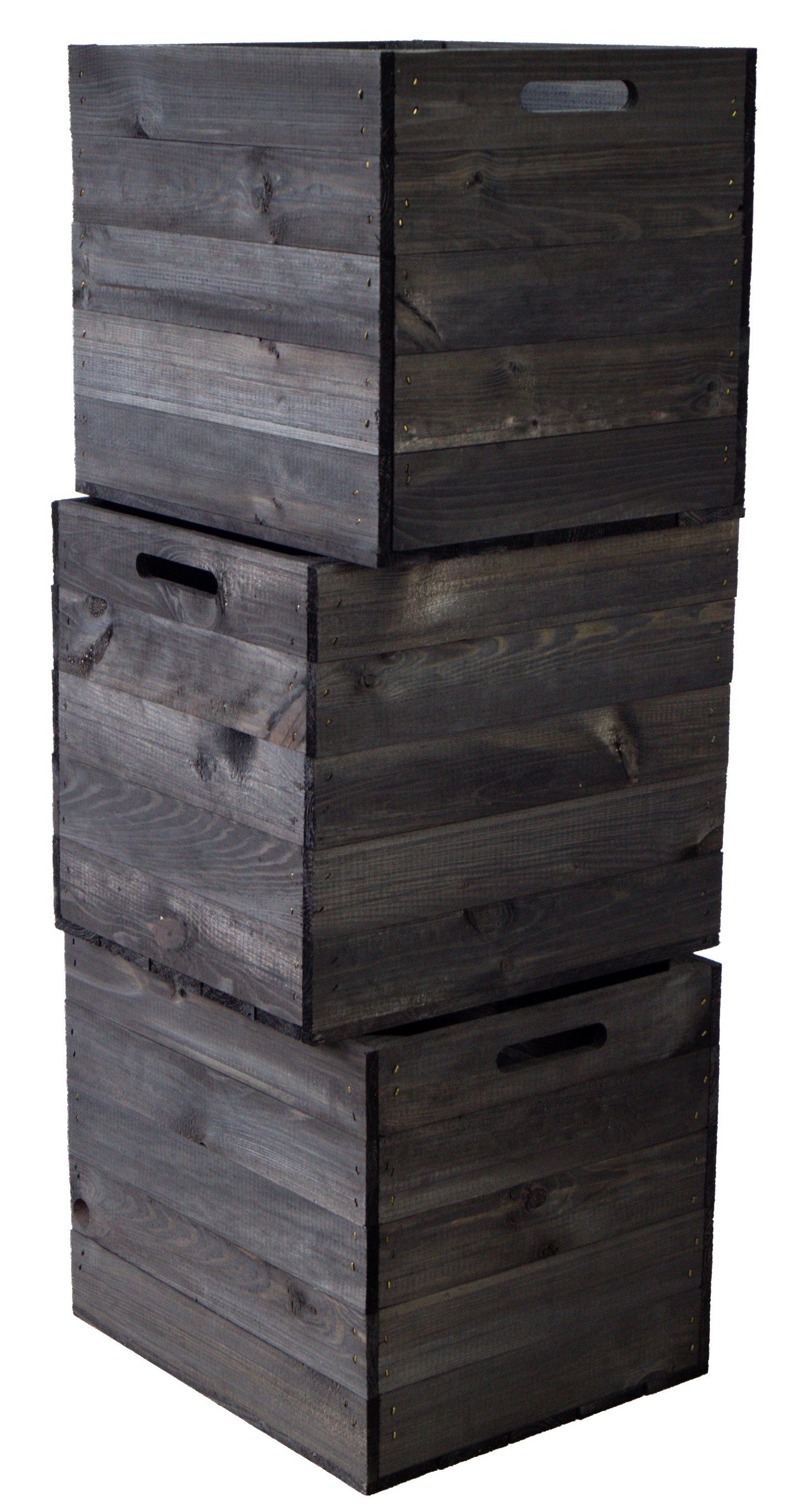 Kistenkolli Altes Land Allzweckkiste 3er Set Holzkiste schwarz lasiert Kallax Expedit Regaleinsatz (Spar-Set, 3er Set)