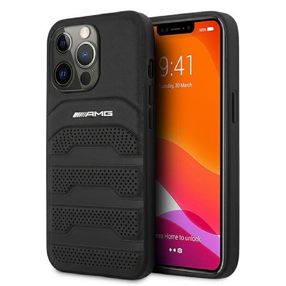 Mercedes Handyhülle AMG iPhone 13 Pro Case Hardcase Echtleder schwarz 6,1 Zoll, Kantenschutz