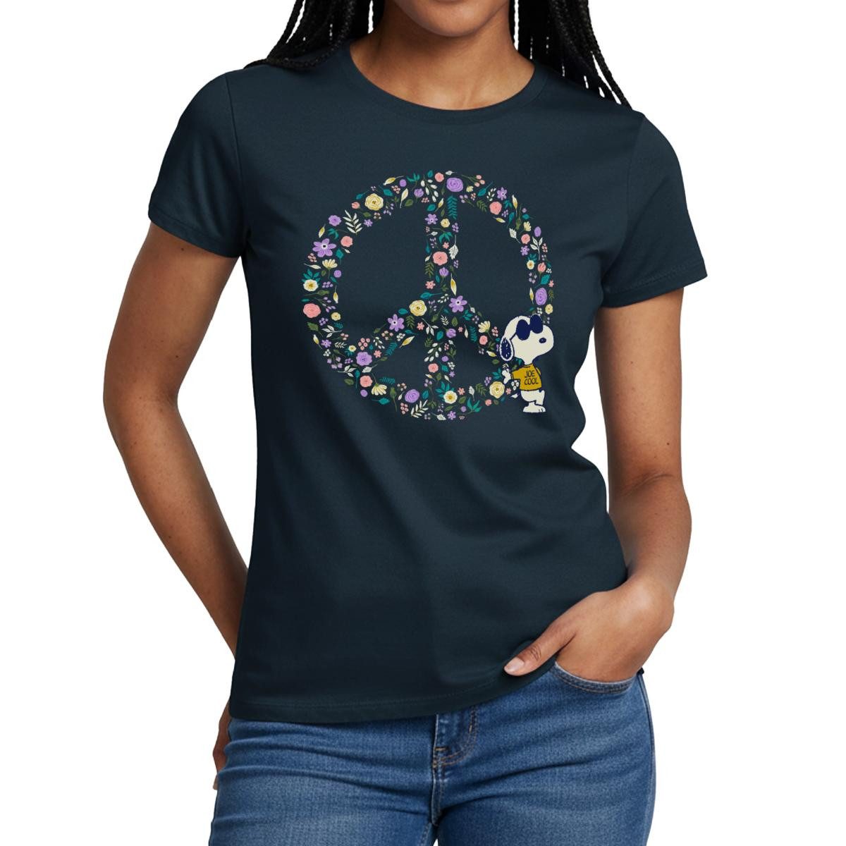 Spreadshirt T-Shirt Peanuts Snoopy Peace Zeichen Frieden Frauen T-Shirt (1-tlg) Slim Fit, fällt klein aus