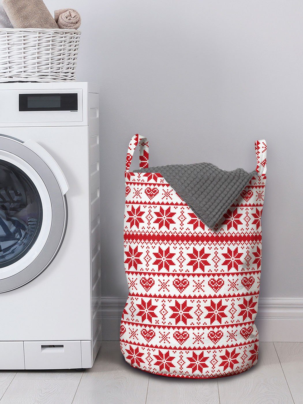 Weihnachten Wäschekorb für Borders Kordelzugverschluss Waschsalons, Wäschesäckchen mit Abakuhaus Nordic Griffen