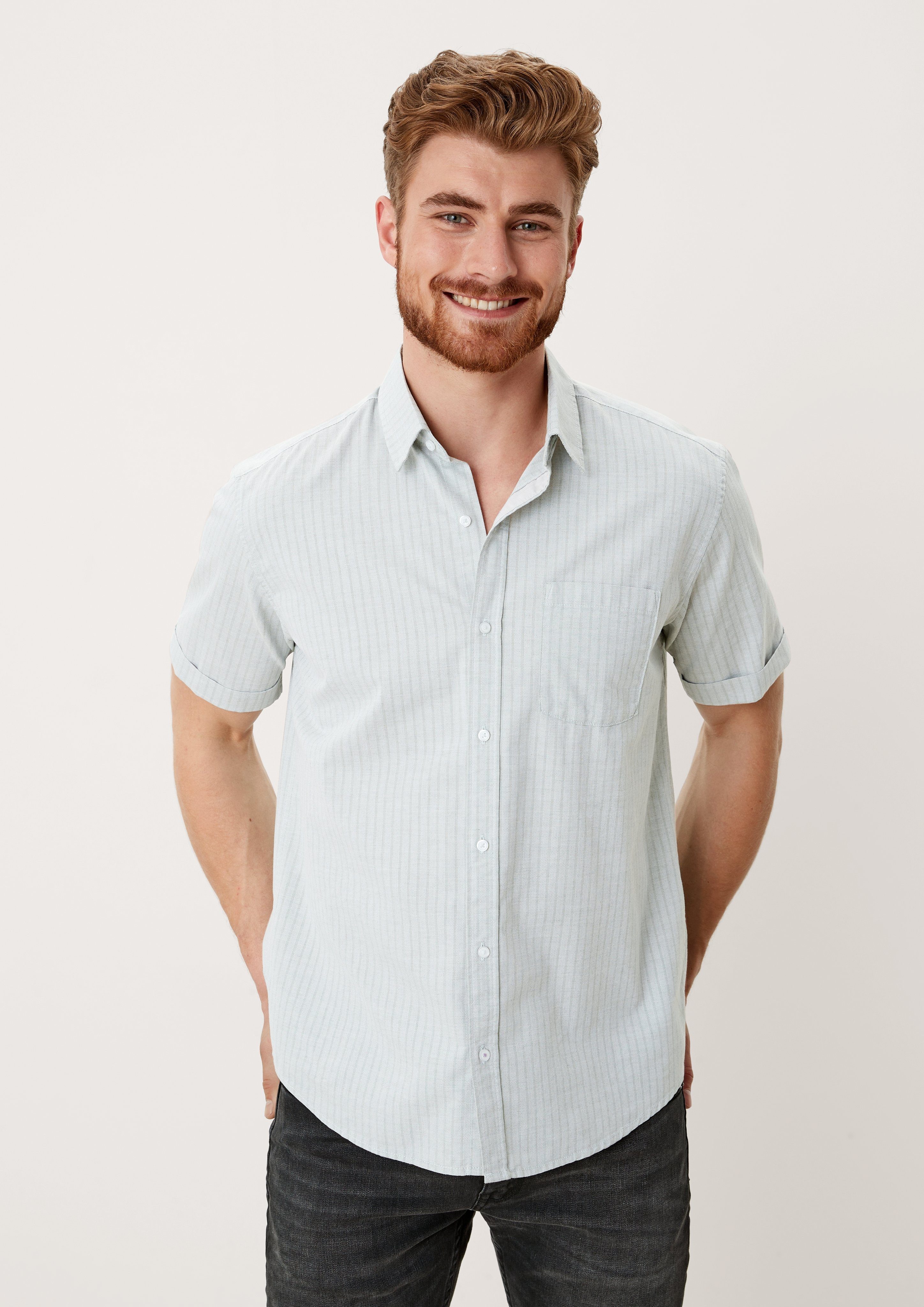 Herren Hemden s.Oliver Kurzarmhemd Regular: Kurzarmhemd aus Leinenmix