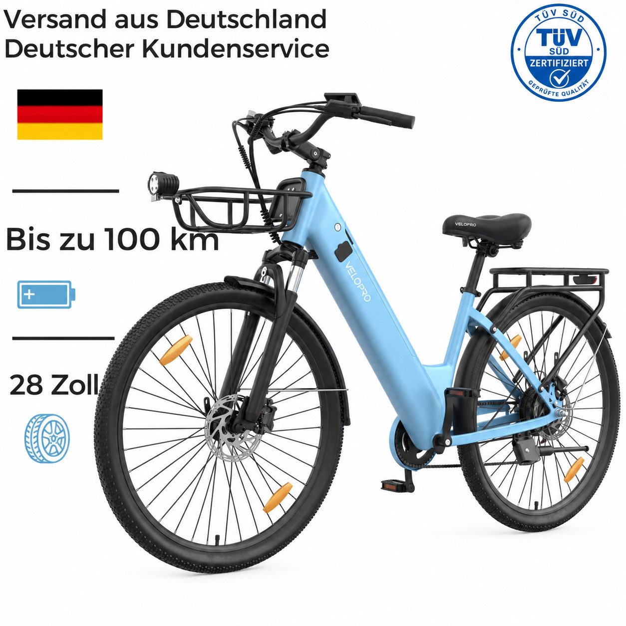 PIXAR E-Bike Cityrad Pedelec 28 Zoll 36V 18Ah bis 100 km Shimano 7 Gang, 7 Gang, Heckmotor, 648 Wh, Bürstenloser Motor, Bürstenloser Motor
