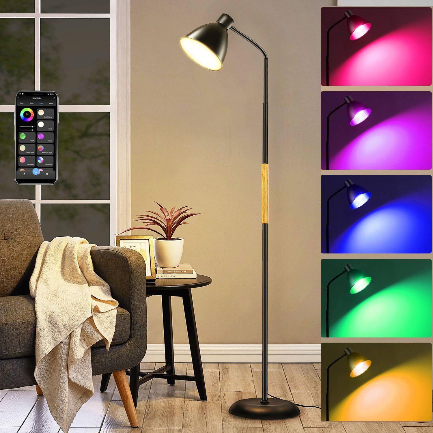 LED-Stehlampe, RGB Wohnzimmer WIFI-Fernbedienungs-Stehlampe, LED Schlafzimmer RGB-Farbwechsel-Stehlampe, wechselbar, Stehlampe Moderne LETGOSPT für Dimmbare (3000~6500K), 9W App-gesteuerte Farbwechsel
