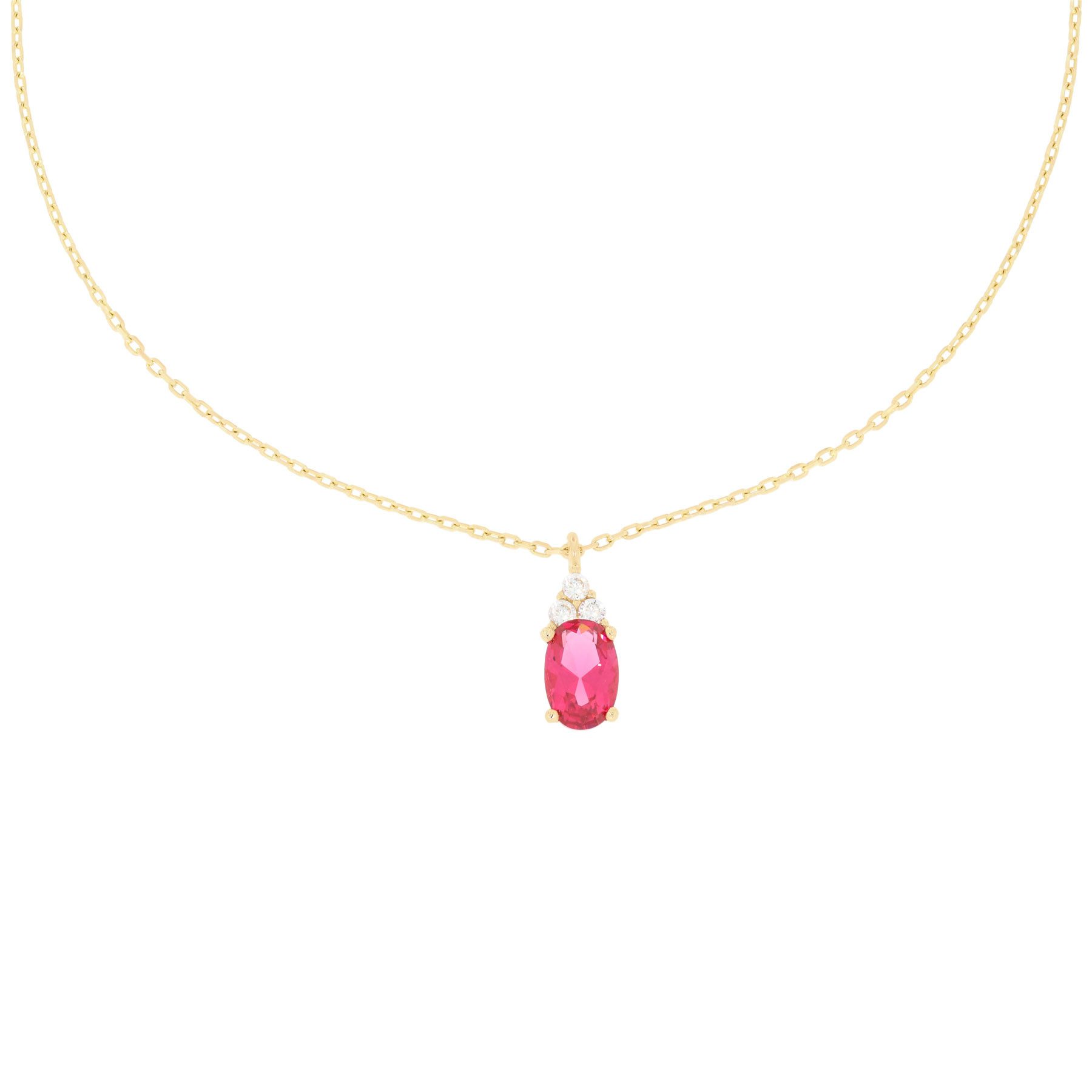 Collier 585er Gelbgold Collierkette Solitaire mit synth. Rubin 4er Krappe