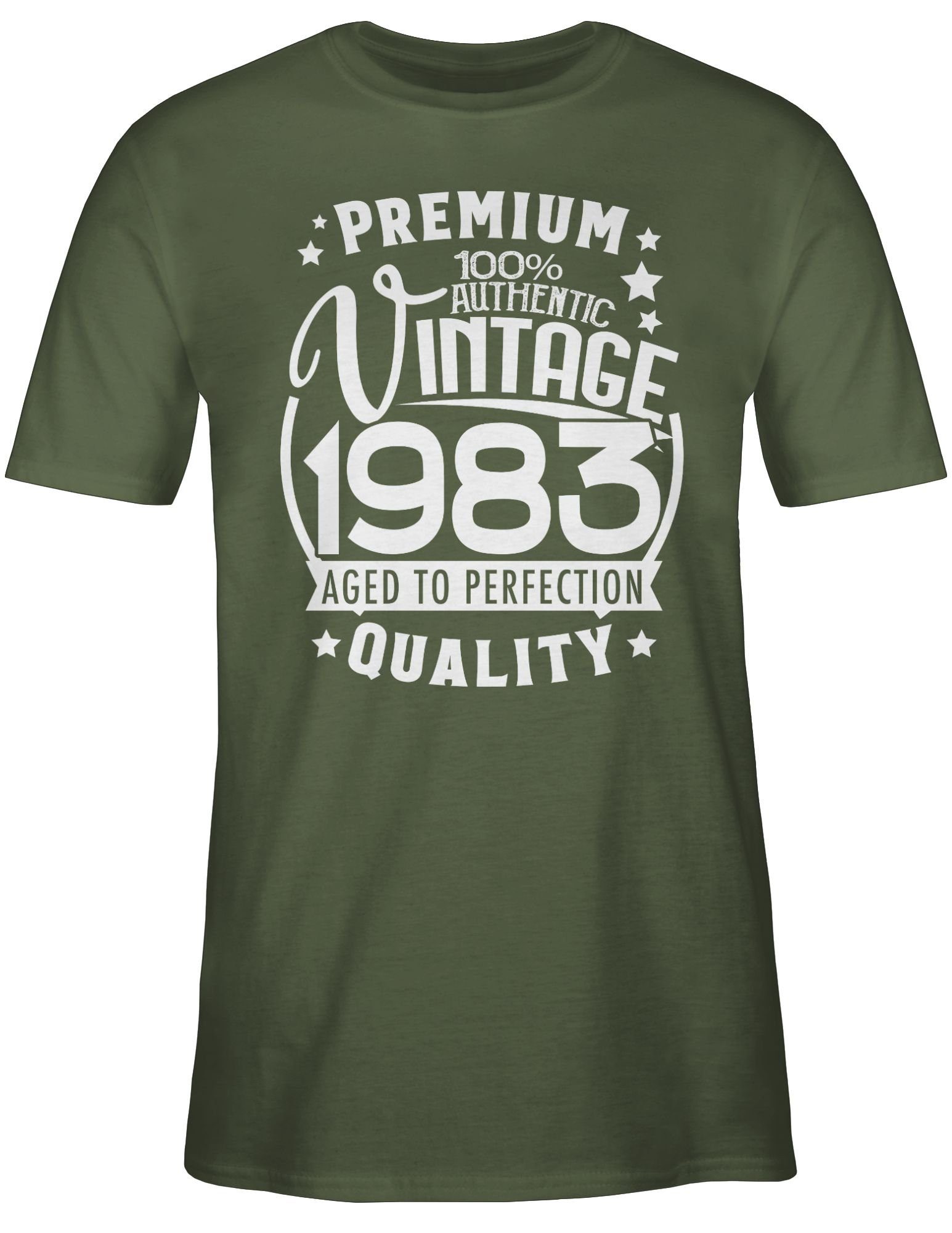 40. 1983 weiß 02 Army Vierzigster Geburtstag Grün T-Shirt Vintage Shirtracer