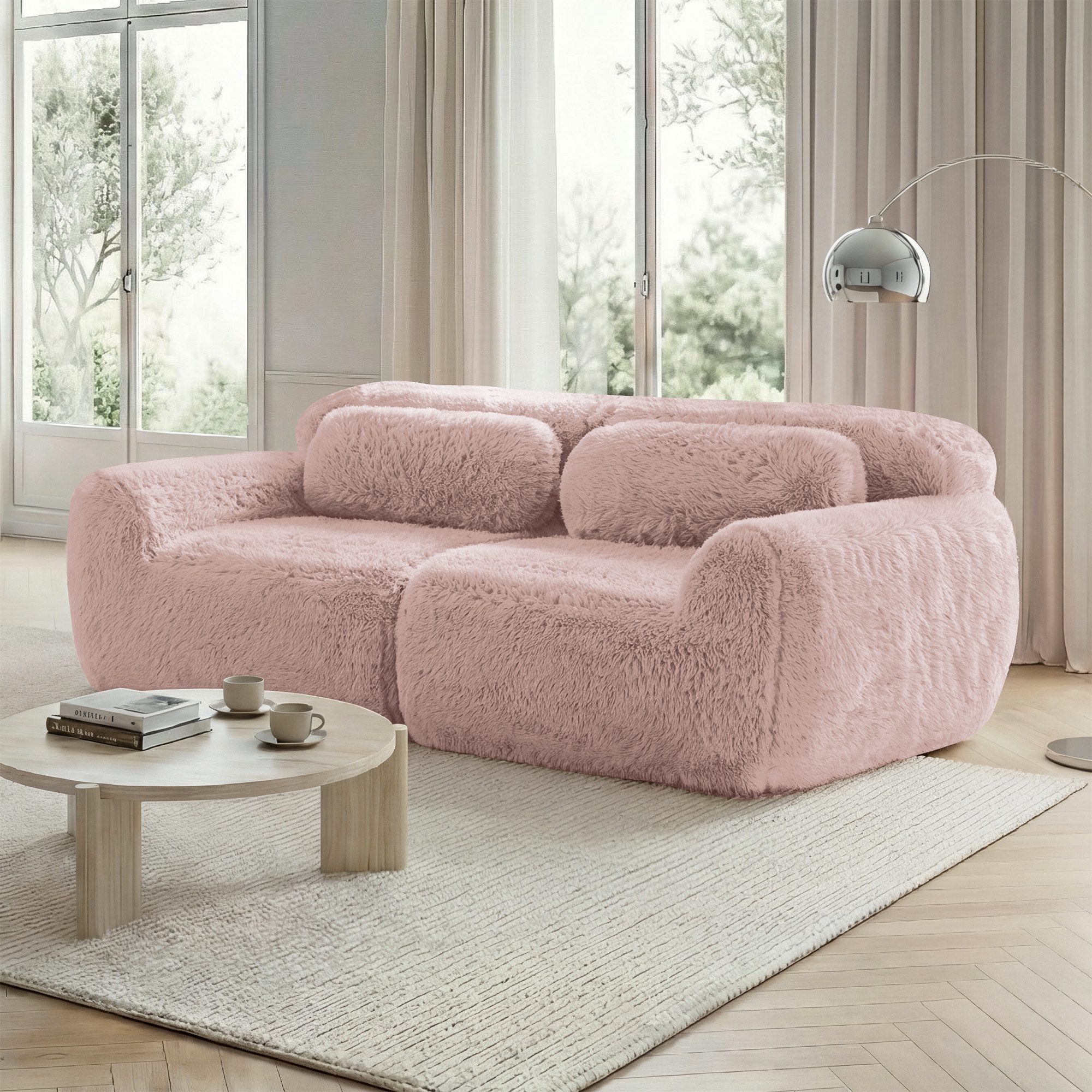 Odikalo Sofa Ecksofa Schlafsofa Modulares Sofa, Plüschstoff, 2-Sitzer Sofa, Plüschstoff, rahmenloses modulares Design, frei kombinierbar, mit Kissen. Weich, hochelastischer Schaumstoff, rutschfester Boden, geeignet für Wohnzimmer, Schlafzimmer, Arbeitszimmer
