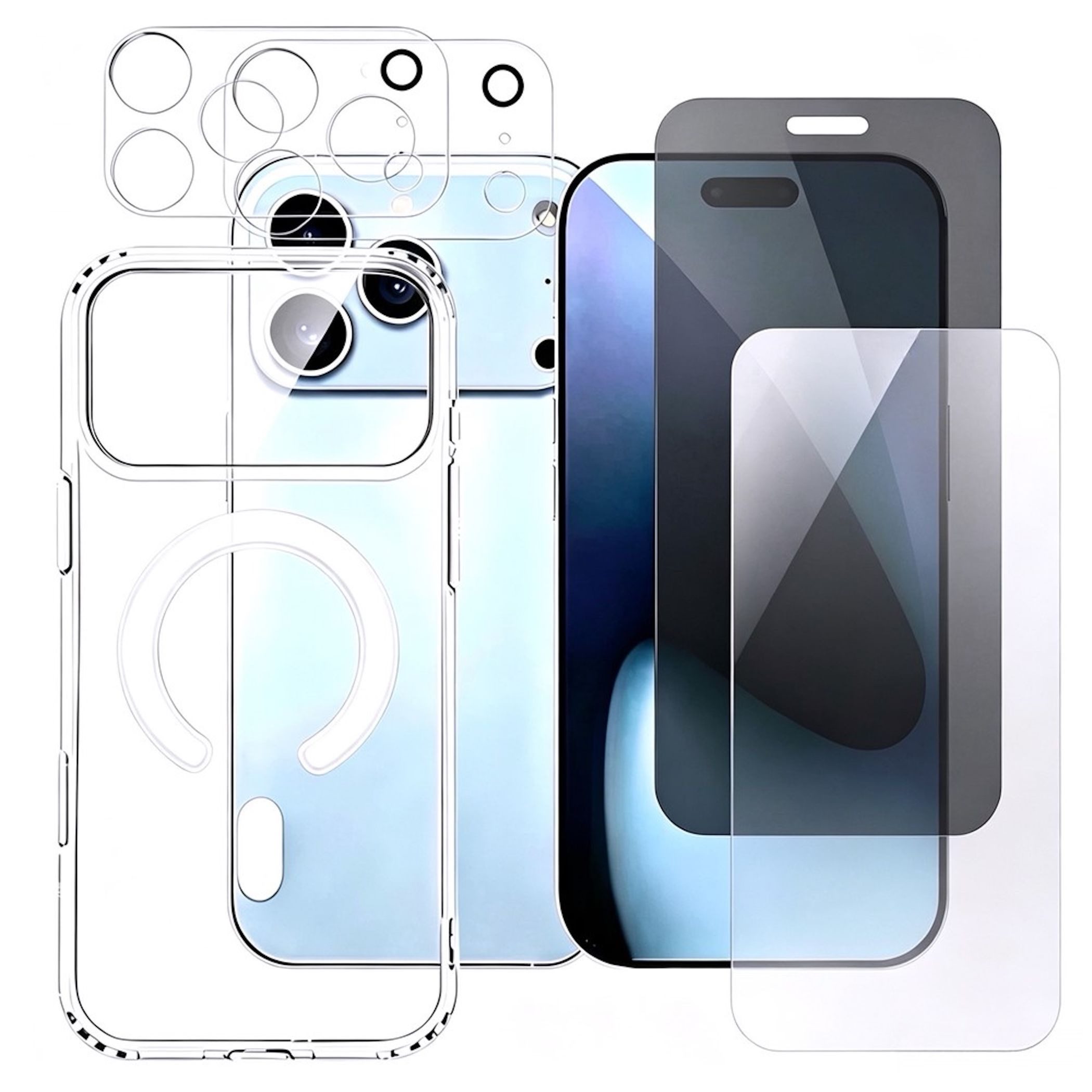 Wigento Handyhülle MagSafe + 2x Schutzglas + 2x Kameraschutz für Apple iPhone 18 Pro Max 6,9 Zoll, 5 in 1 Set, Magnetring, Schutzglas Set