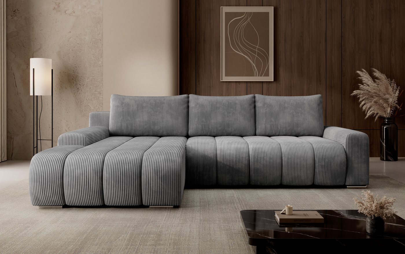 PROMETO Möbel Ecksofa Porto L mit Schlaffunktion und Bettkasten L-Form Links/Rechts