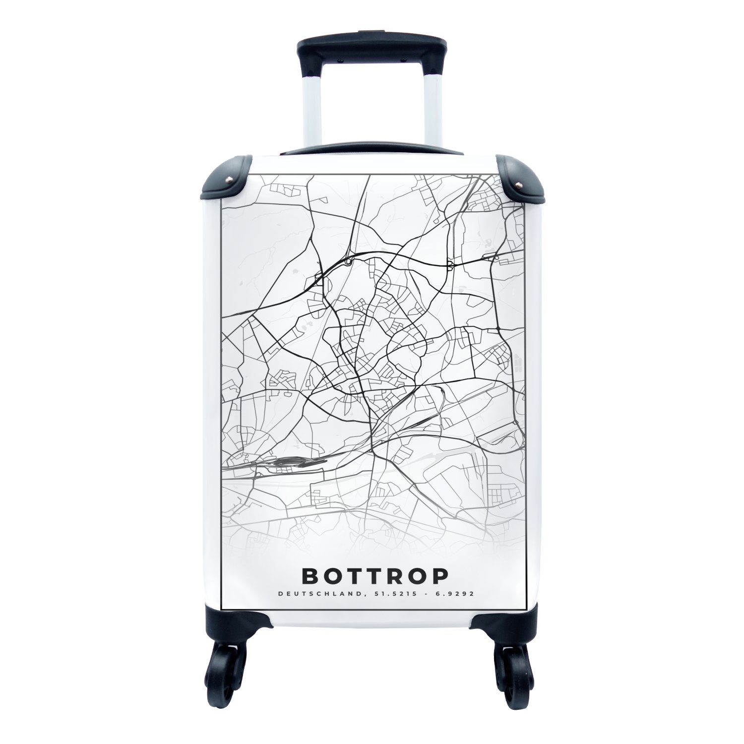 MuchoWow Handgepäckkoffer Bottrop - Karte - Stadtplan, 4 Rollen, Reisetasche mit rollen, Handgepäck für Ferien, Trolley, Reisekoffer