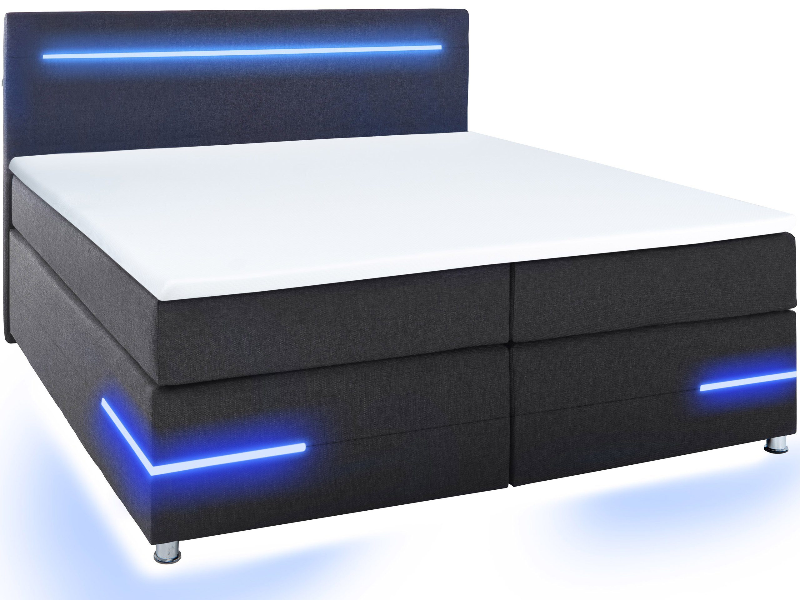 wonello Boxspringbett Daytona, mit LED Beleuchtung und Topper, wahlweise mit Bettkasten