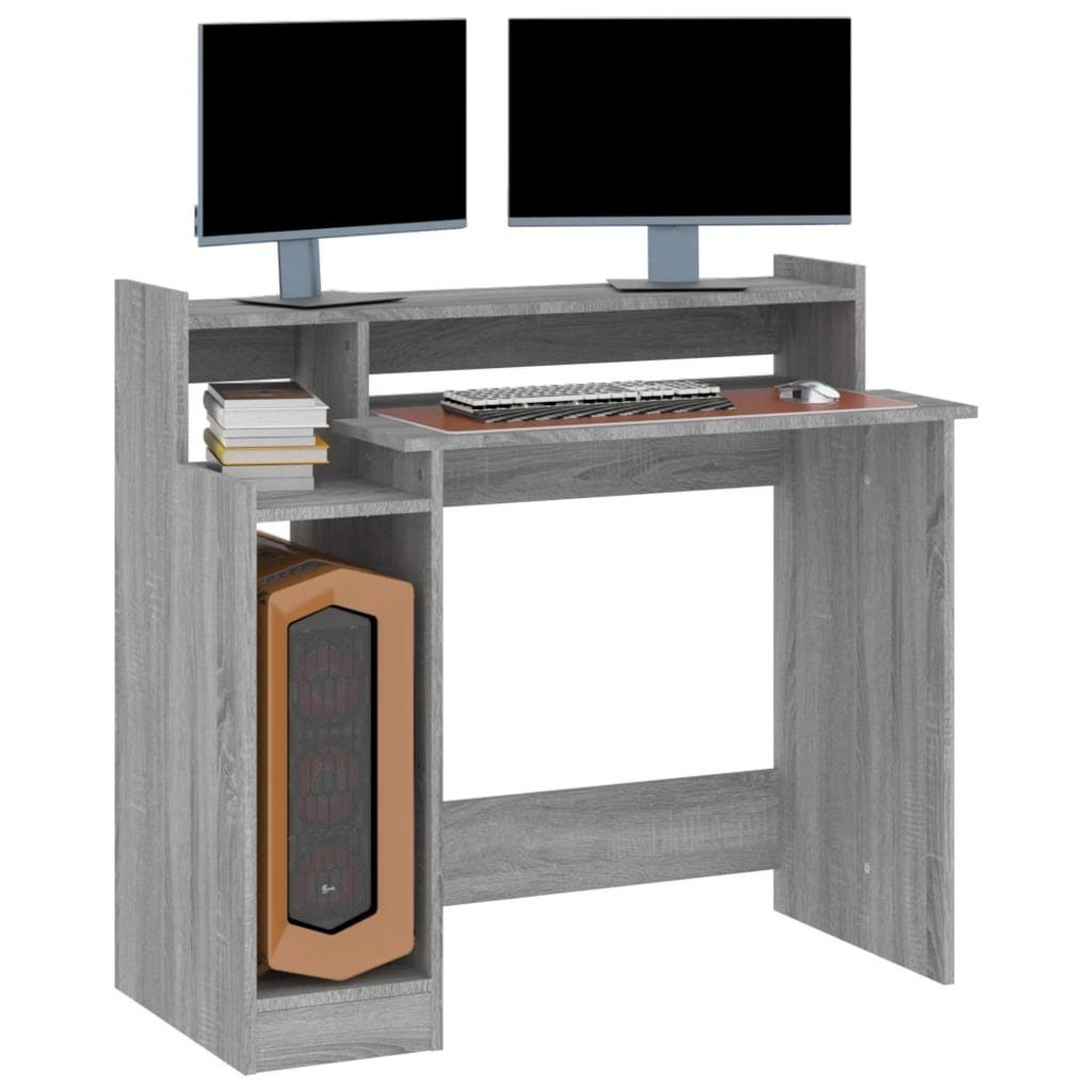 vidaXL Schreibtisch Schreibtisch Sonoma Sonoma cm Computertisch mit Grau LEDs Holzwerkst Grau Sonoma 97x90x45 | Grau