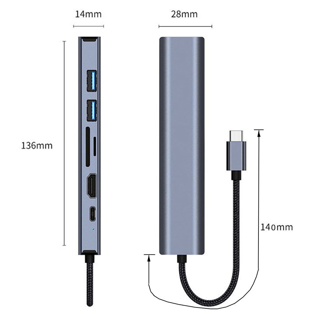 Bolwins Q18C 7in1 Adapter USB-C zu Hub USB 3.0, USB-C PD, HDMI SD microSD RJ45 Computer-Adapter USB-C Stecker zu HDMI Buchse, USB-A Buchse, USB-C Buchse, RJ45 B – Bild 4 von 5
