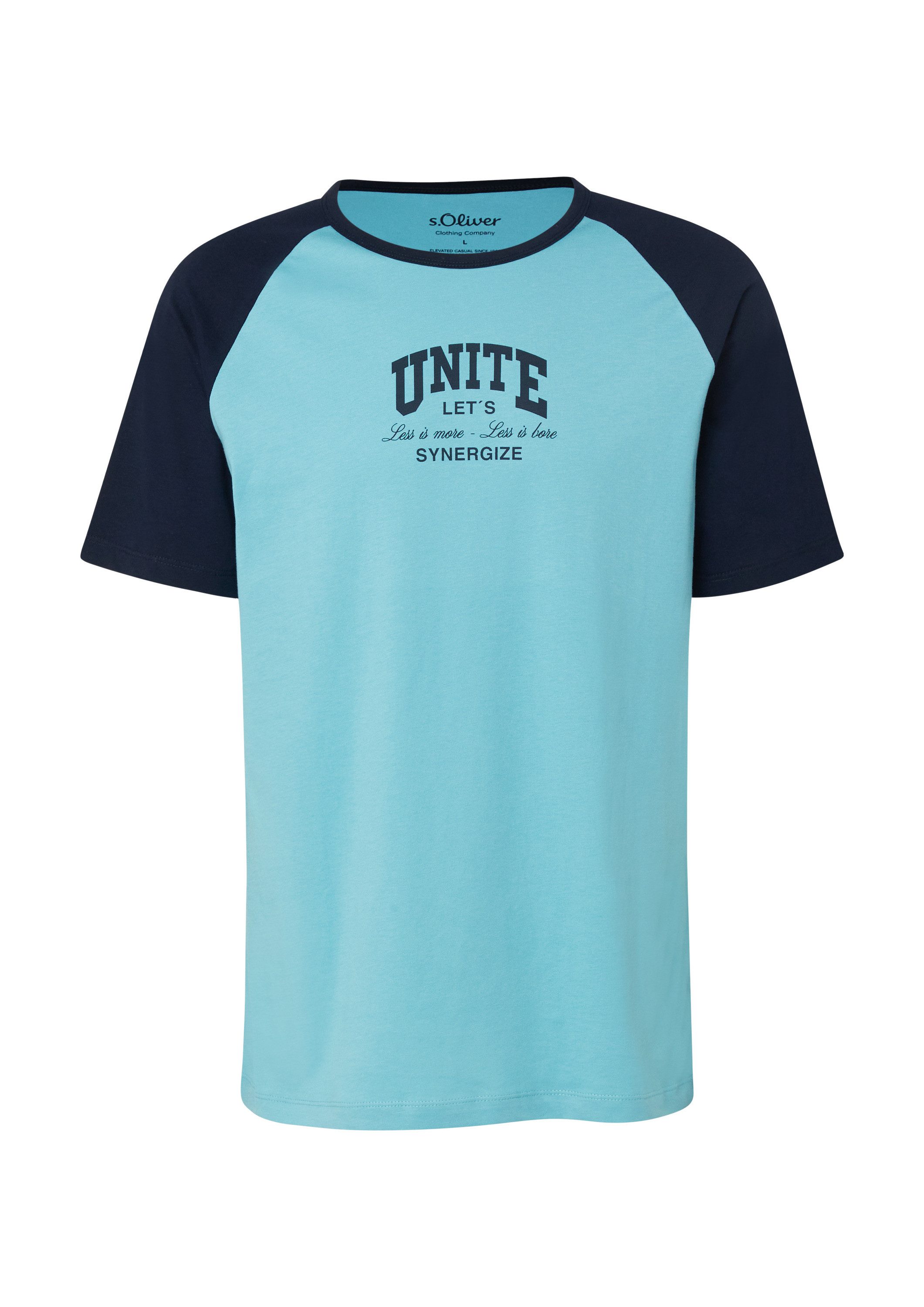 s.Oliver Kurzarmshirt T-Shirt Colour-Block-T-Shirt mit Frontprint und Raglanärmeln