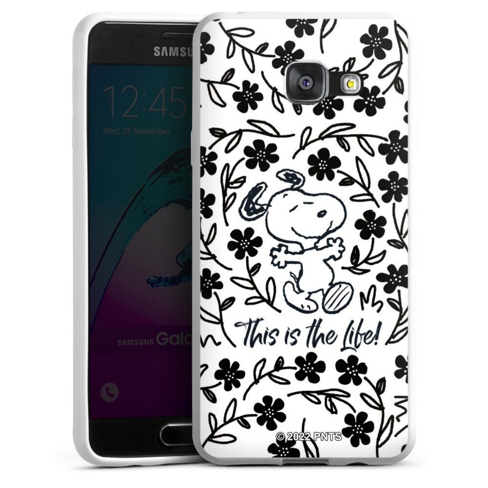 DeinDesign Handyhülle Peanuts Blumen Snoopy Snoopy Black and White This Is The Life, Samsung Galaxy A3 (2016) Silikon Hülle Bumper Case Handy Schutzhülle