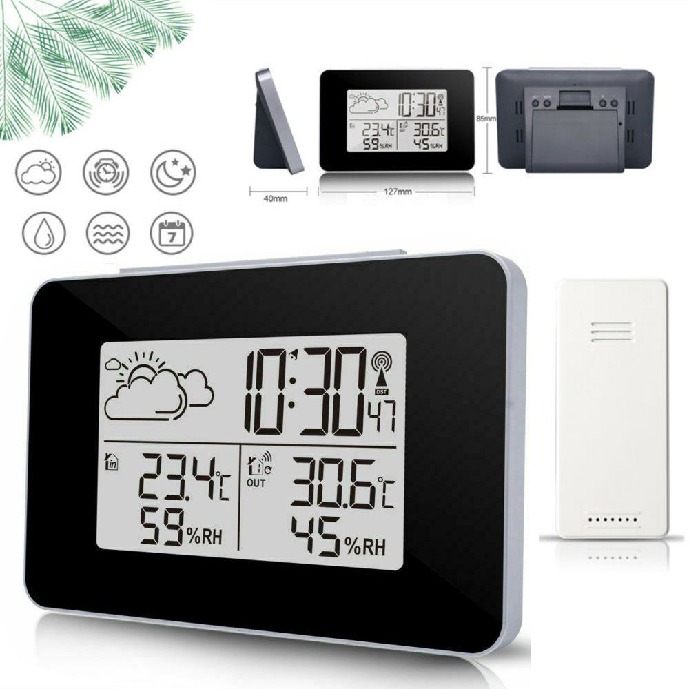 Digitale LCD Wetterstation Thermometer Wireless Funkuhr Innen Außenfühler 
