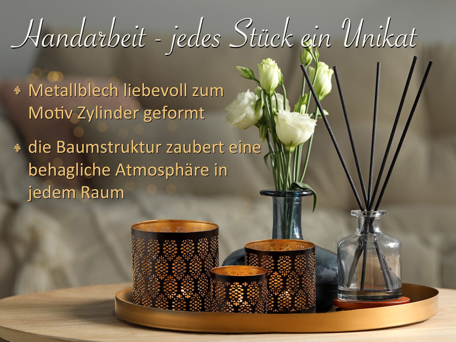 Amagohome Teelichthalter Kerzenständer 3er Set Windlicht Teelichthalter rund schwarz gold (3 St) – Bild 3 von 5