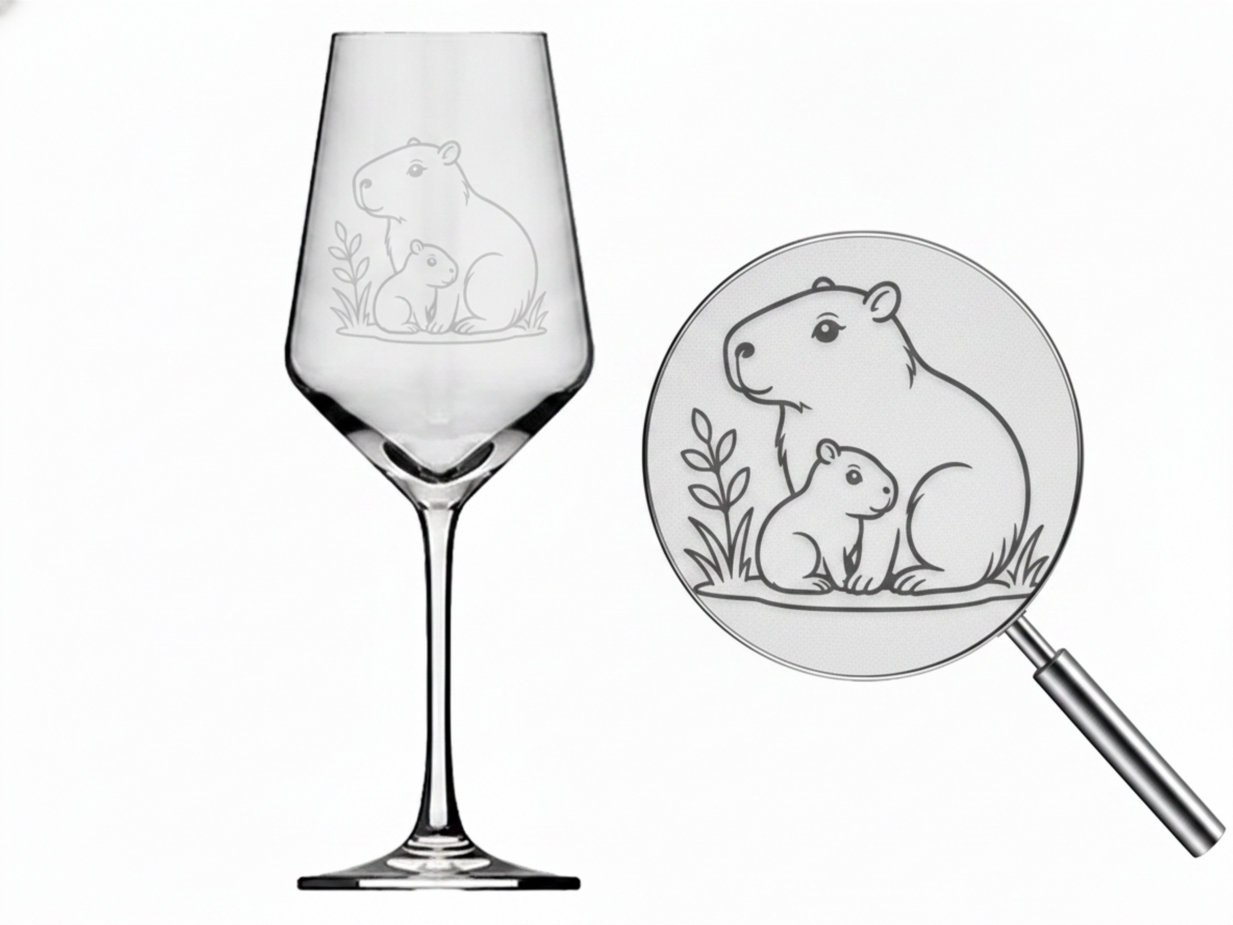 Valhalla Weinglas Valhalla Weinglas Capybara mit Baby, 350ml, spülmaschinenfest, 1-tlg., Glas, Atemberaubende Darstellung