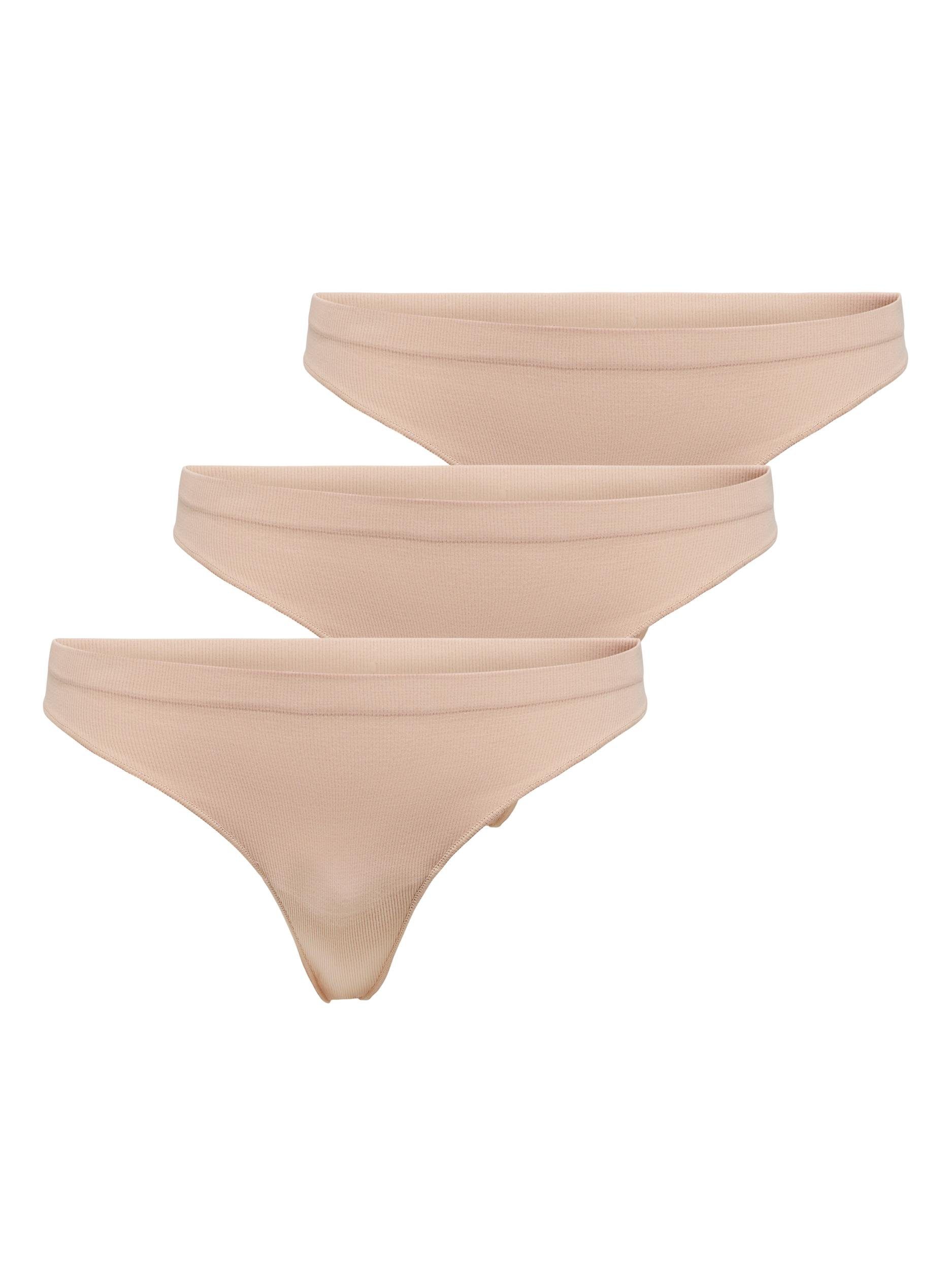 ONLY T-String ONLVICKY RIB S-LESS THONG 3-PK NOOS (Packung, 3-St) Rugby Tan