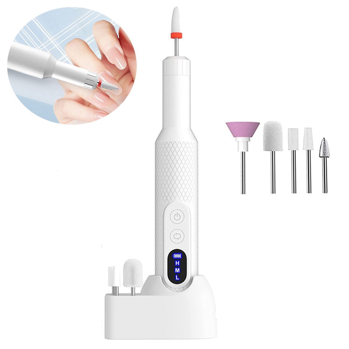 Toomoke Maniküre-Pediküre-Set Nagelfräser Kabellos Elektrische Nagelfeile für Gelnägel Acrylnägel, 6 Aufsätze zur Nagelpflege, 2 Arten der Aufladung, 18000U/min, Nagelfeile Elektrisch für Anfänger