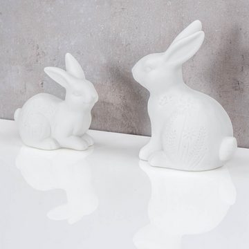 Levandeo® Osterhase, 2er Set LED Hasen Porzellan Weiß Blumenwiese Tischdeko Dekoleuchte
