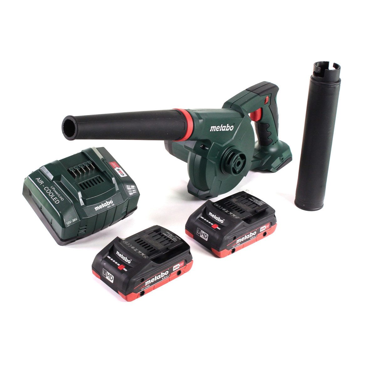 metabo Akku-Laubbläser AG 18 Akku Gebläse 18 V + 2x LiHD Akku 4,0 Ah + Ladegerät