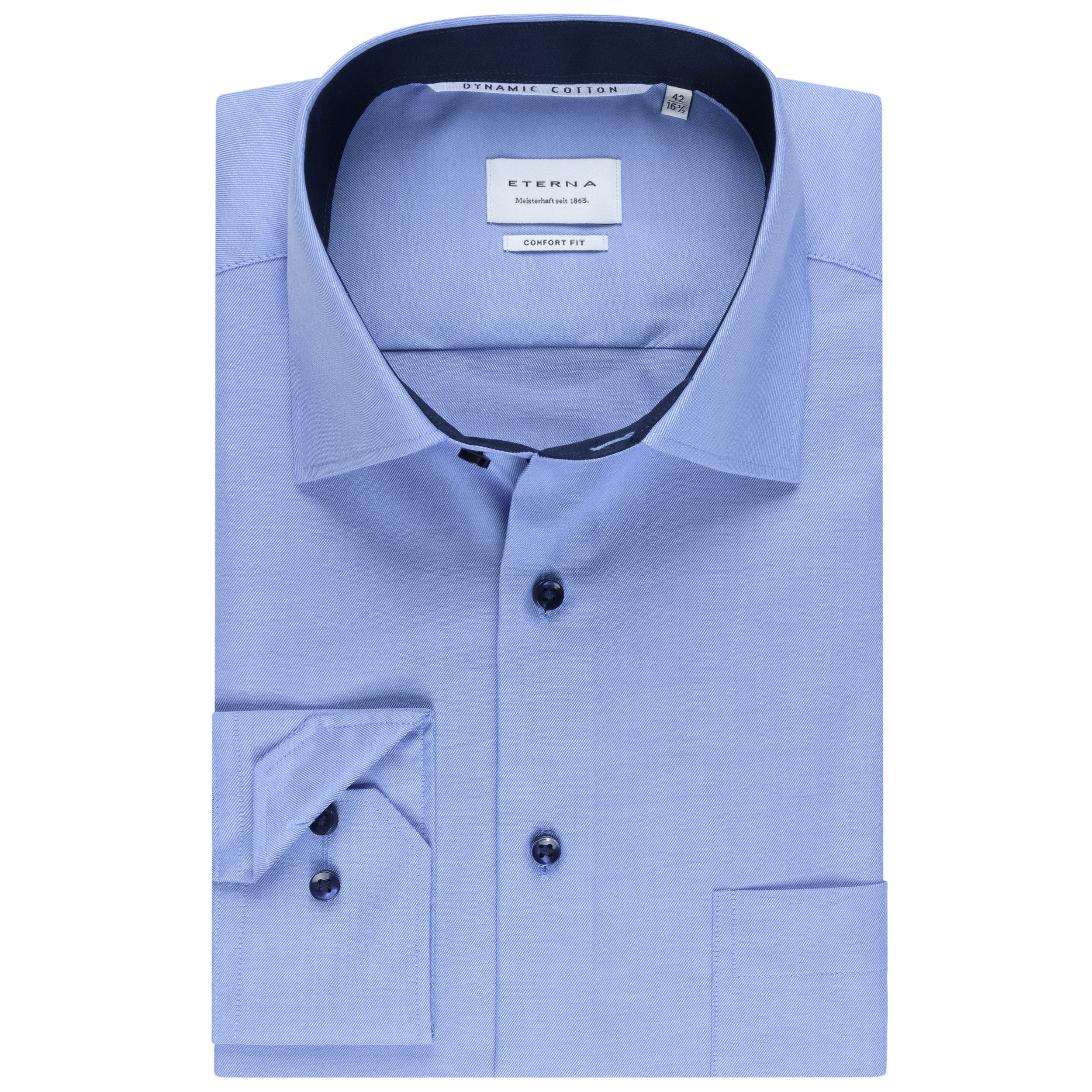 Eterna Langarmhemd Comfort Fit, Blau, Twill, 100 % Baumwolle, Bügelfrei