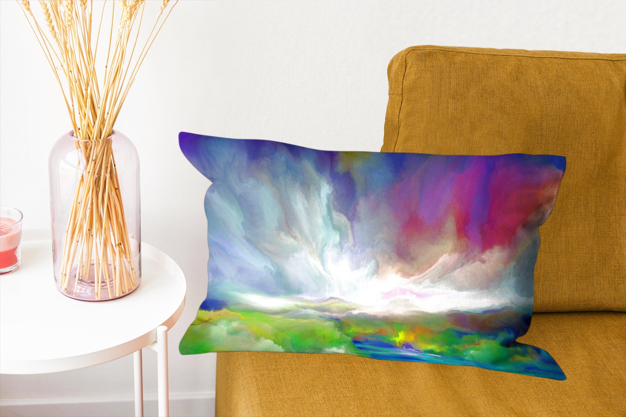 - Dekokissen MuchoWow Aquarell Wohzimmer Dekoration, Schlafzimmer Zierkissen, mit Landschaft Himmel, Dekokissen Füllung, -