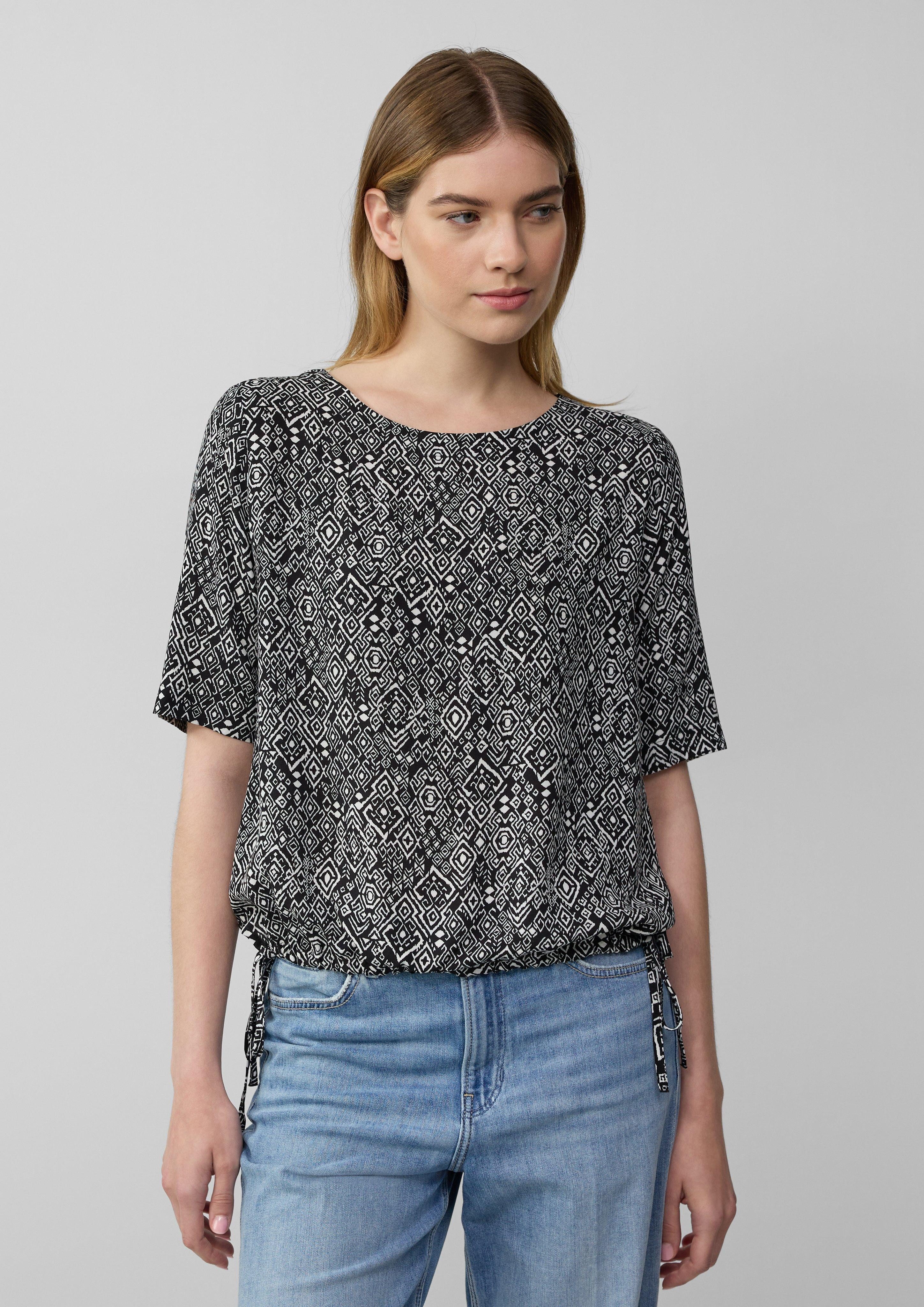 Kurzarmbluse Gemusterte Shirt-Bluse mit verstellbarem Saum