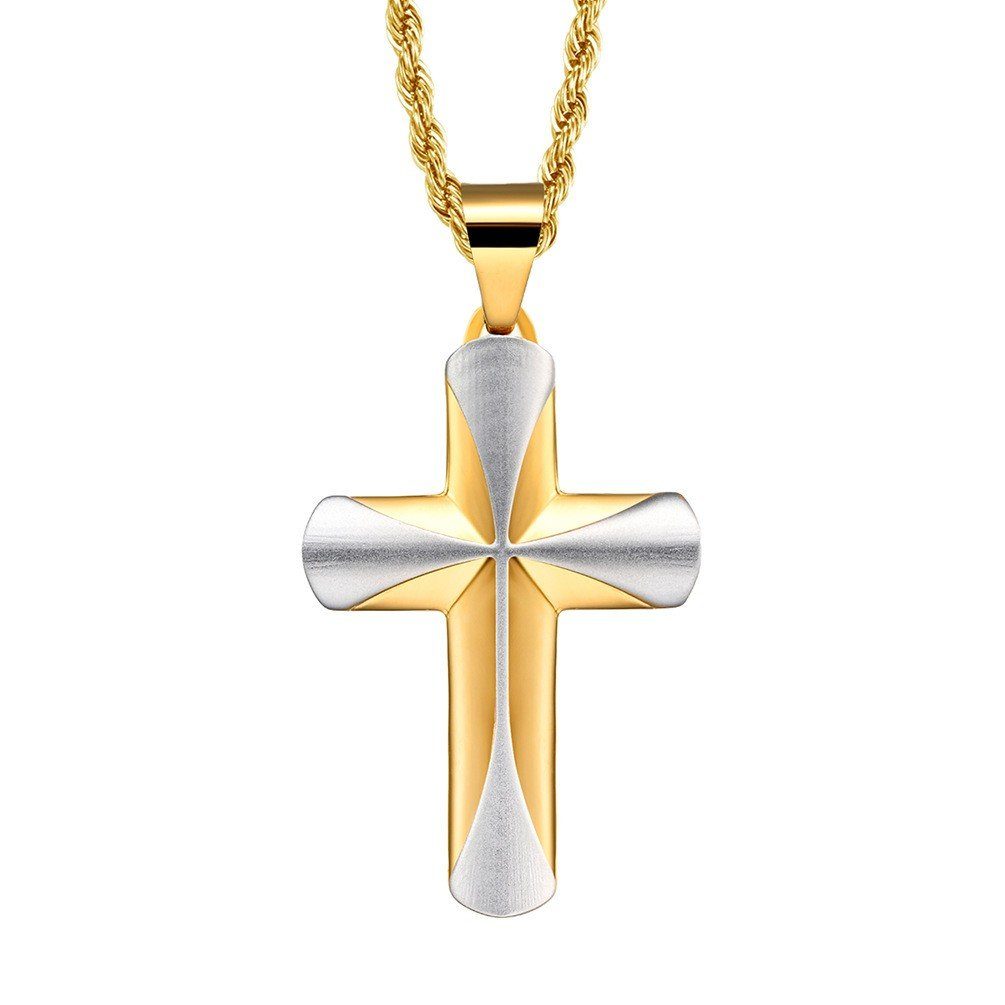 Kreuzanhänger Edelstahl Kette Halskette Kreuz Länge 50cm 2mm Dicke für Männer