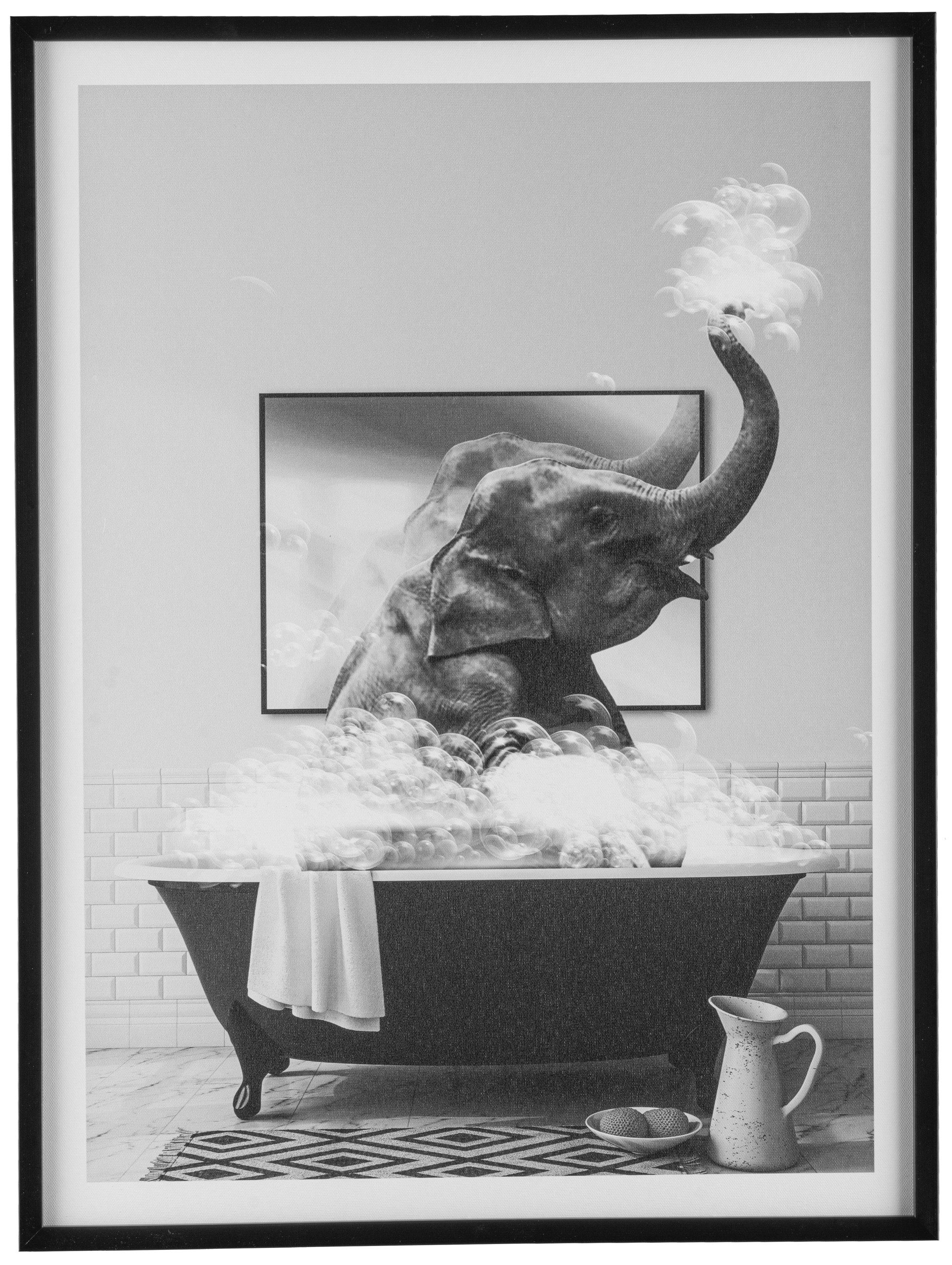 Bild mit Rahmen Leinwandbild Elefant in Badewanne
