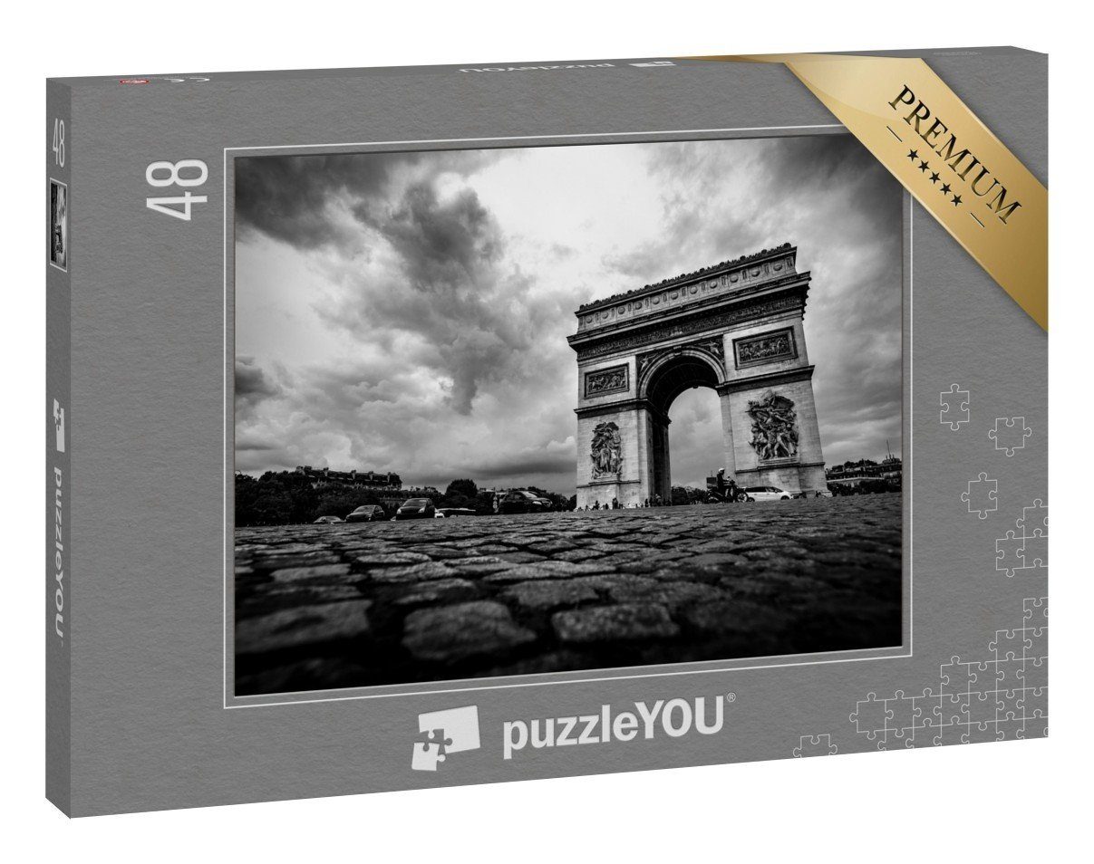 puzzleYOU Puzzle Arc de Triomphe, Paris, schwarz-weiß, 48 Puzzleteile,  puzzleYOU-Kollektionen Champs Elysees
