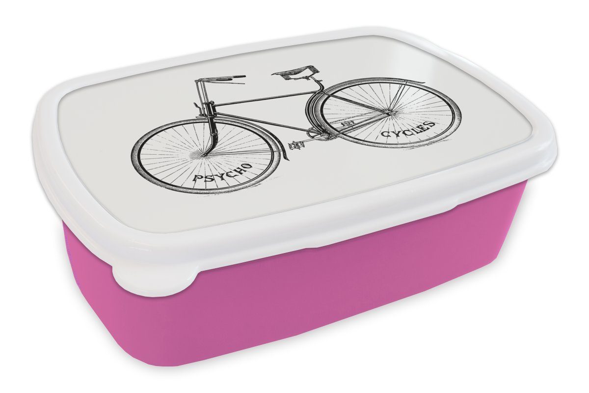 MuchoWow Lunchbox Retro - Fahrrad - Sattel, Kunststoff, (2-tlg), Brotbox für Erwachsene, Brotdose Kinder, Snackbox, Mädchen, Kunststoff rosa